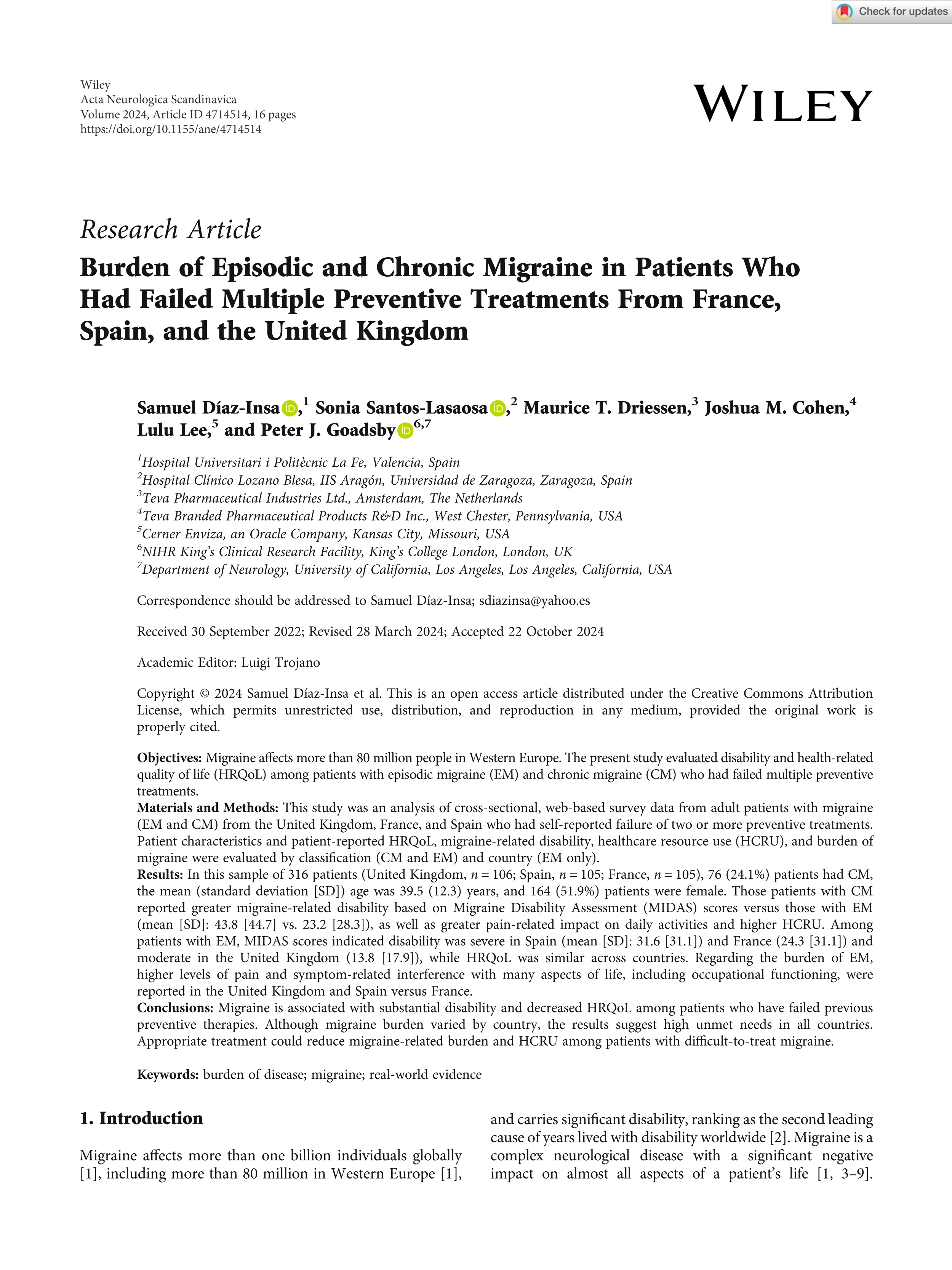 Burden of Episodic and Chronic Migraine in Patients Who Had Failed Multiple Preventive Treatments From France, Spain, and the United Kingdom