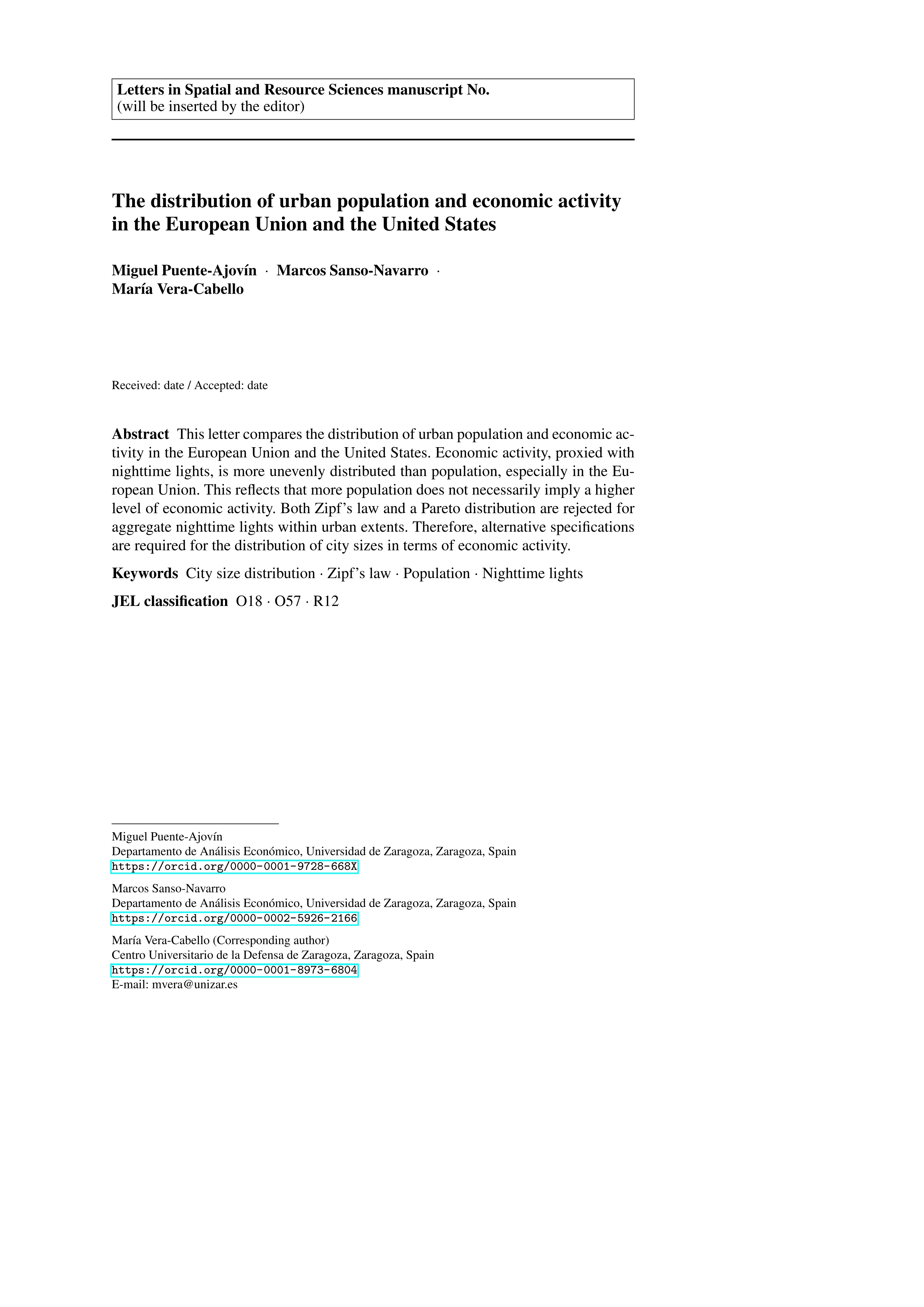 The distribution of urban population and economic activity in the European Union and the United States