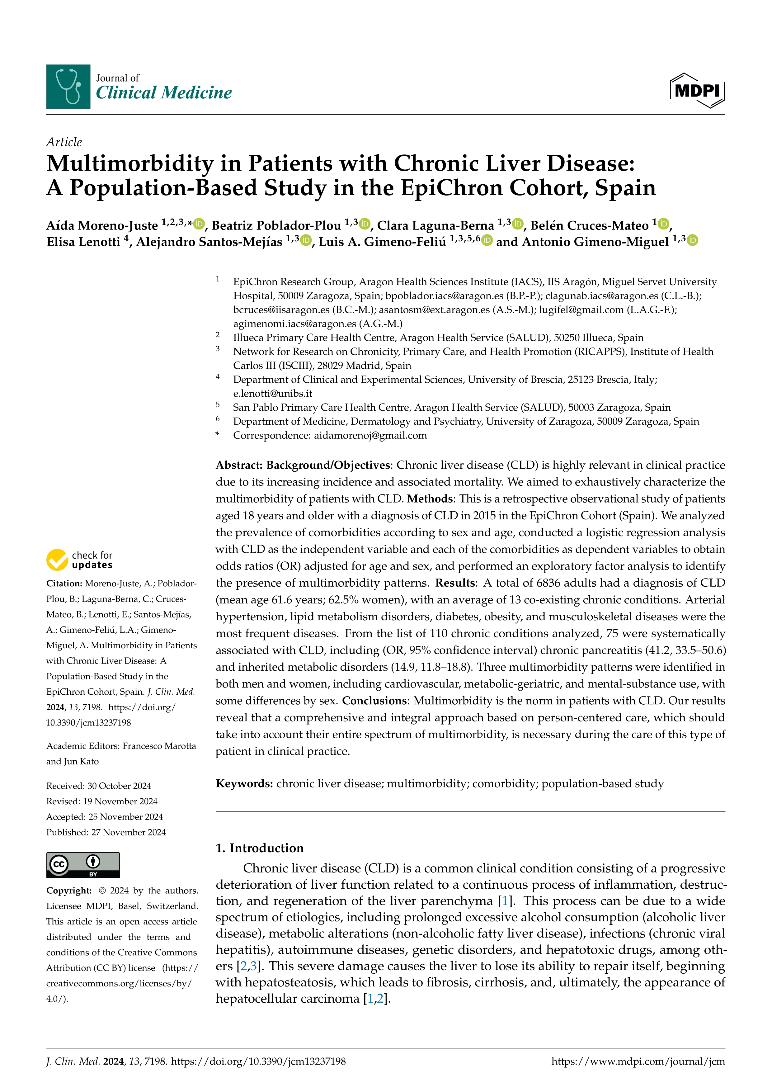 Multimorbidity in Patients with Chronic Liver Disease: A Population-Based Study in the EpiChron Cohort, Spain