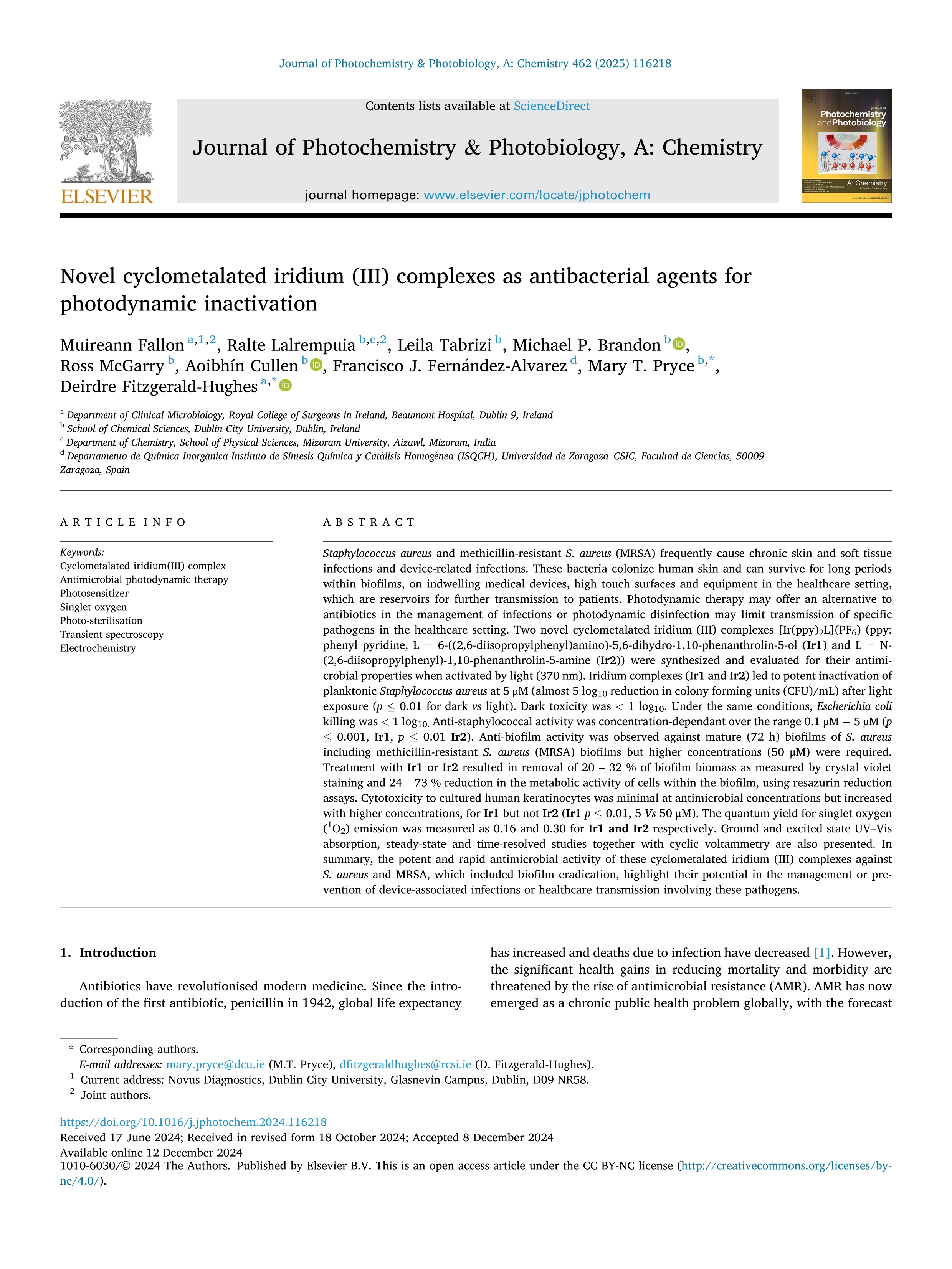 Novel cyclometalated iridium (III) complexes as antibacterial agents for photodynamic inactivation