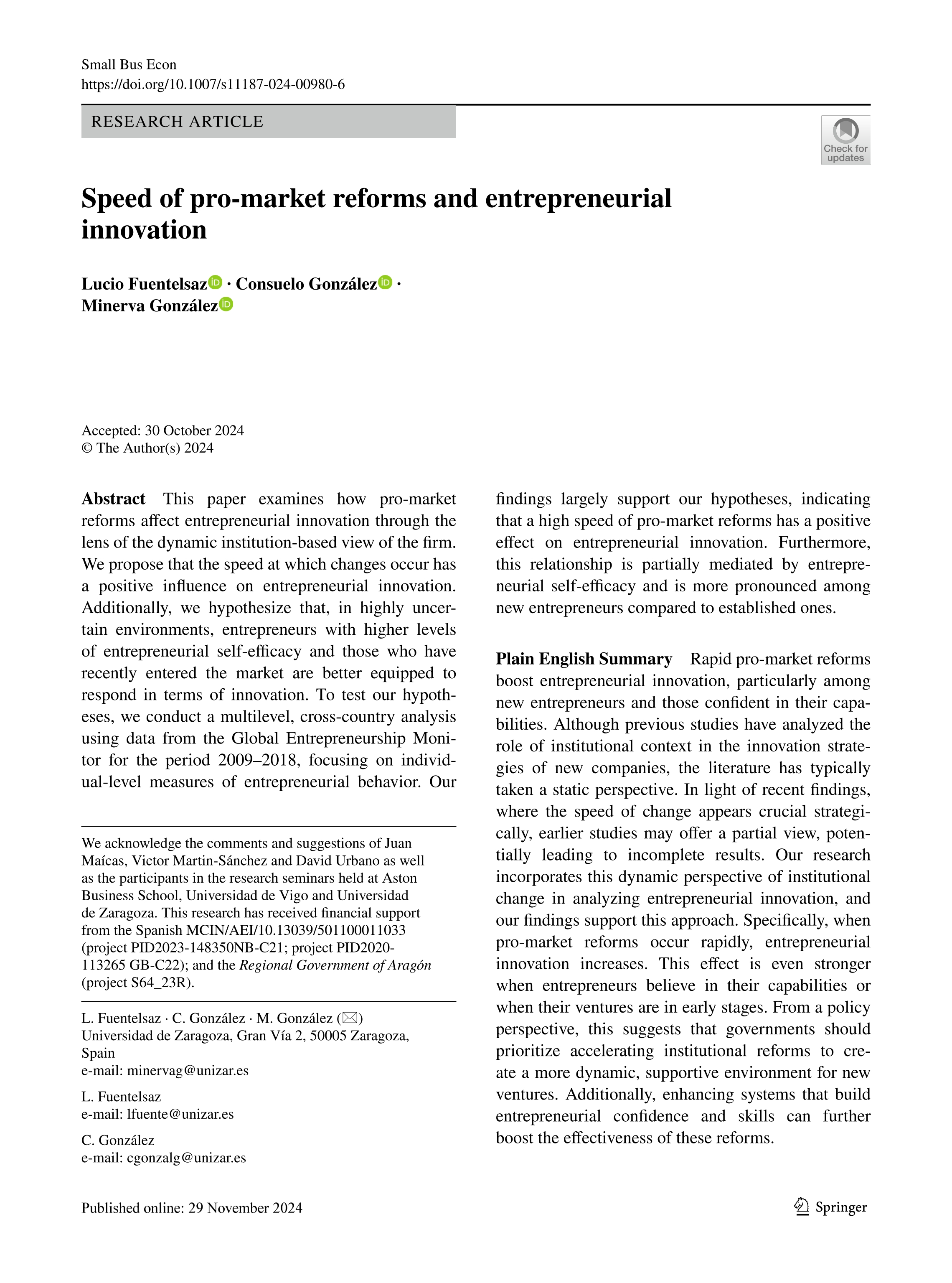 Speed of pro-market reforms and entrepreneurial innovation