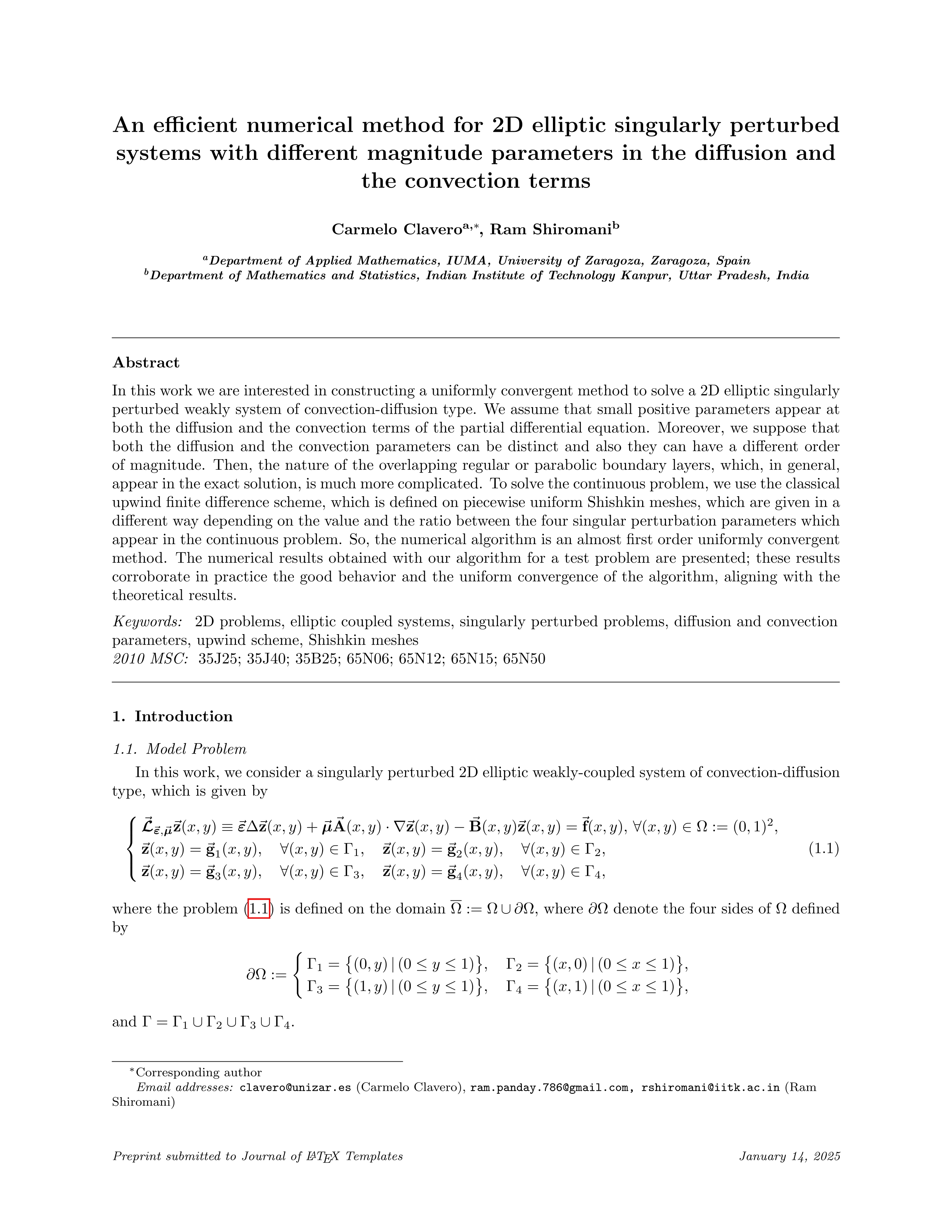 An efficient numerical method for 2D elliptic singularly perturbed systems with different magnitude parameters in the diffusion and the convection terms