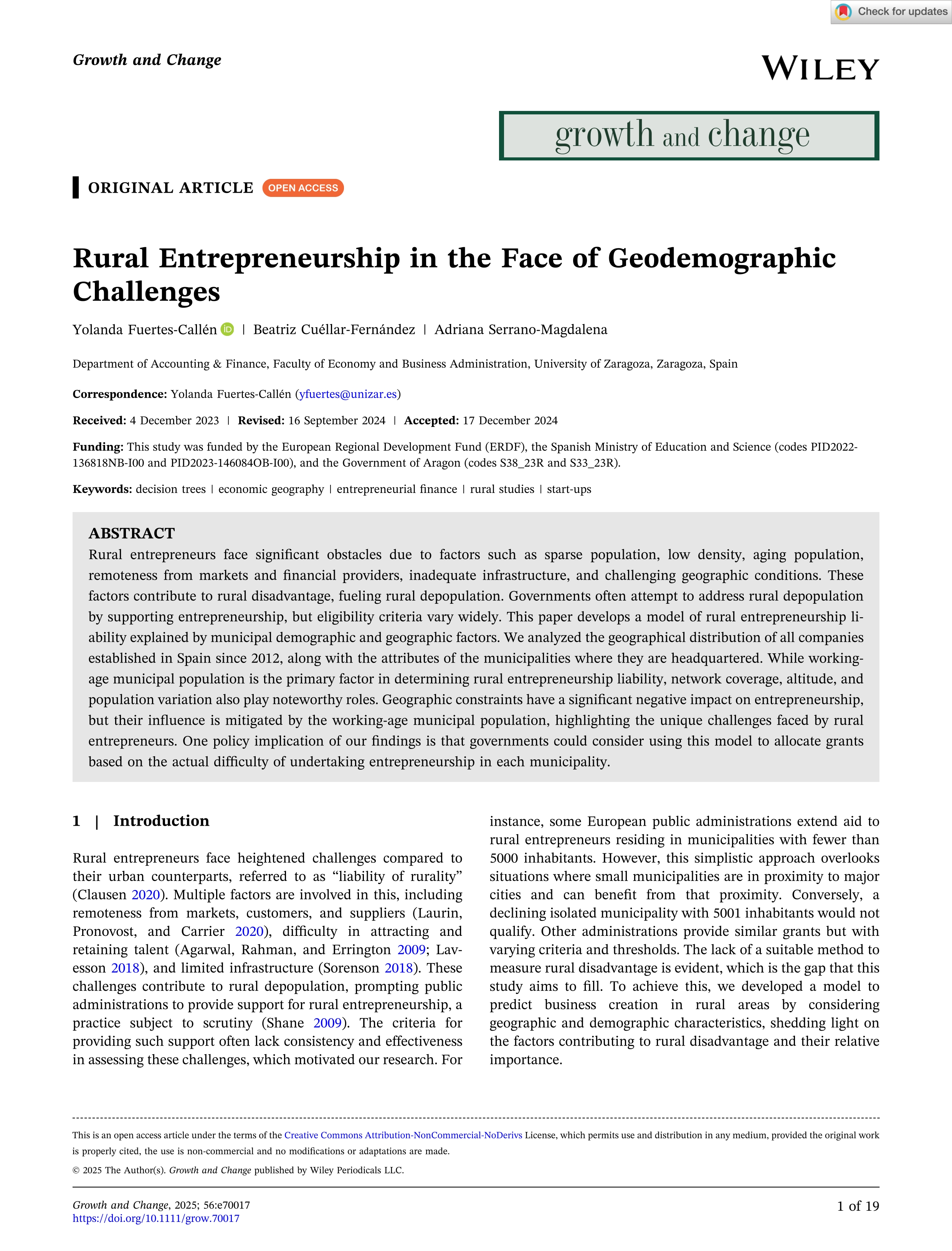 Rural Entrepreneurship in the Face of Geodemographic Challenges