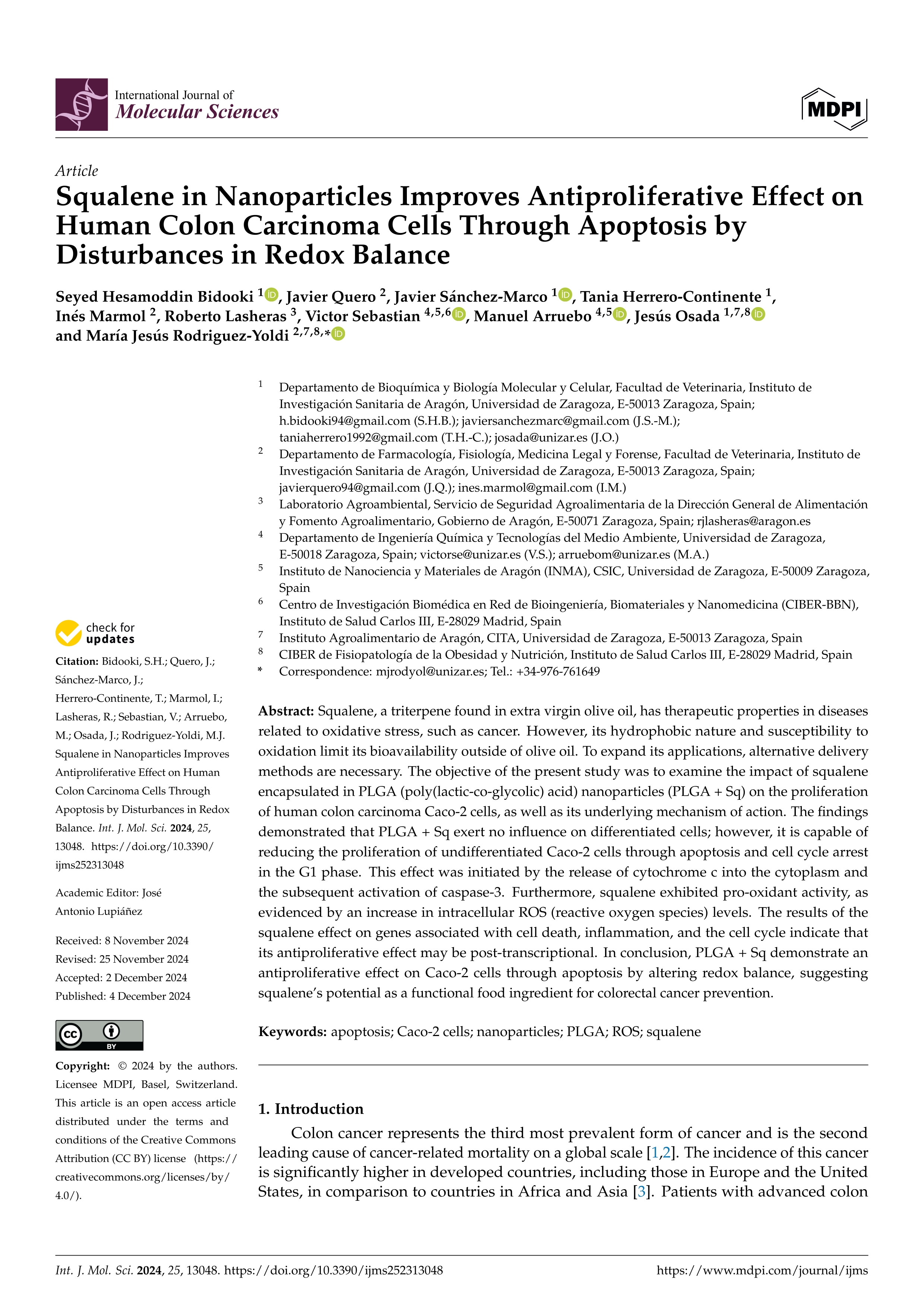 Squalene in Nanoparticles Improves Antiproliferative Effect on Human Colon Carcinoma Cells Through Apoptosis by Disturbances in Redox Balance