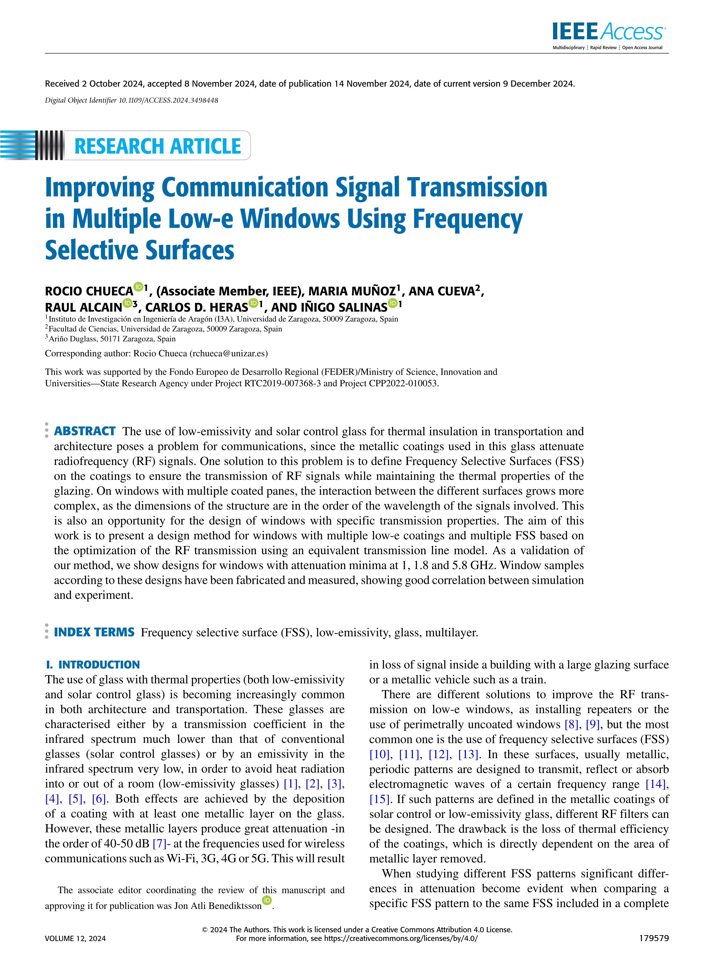 Improving communication signal transmission in multiple low-e windows using frequency selective surfaces