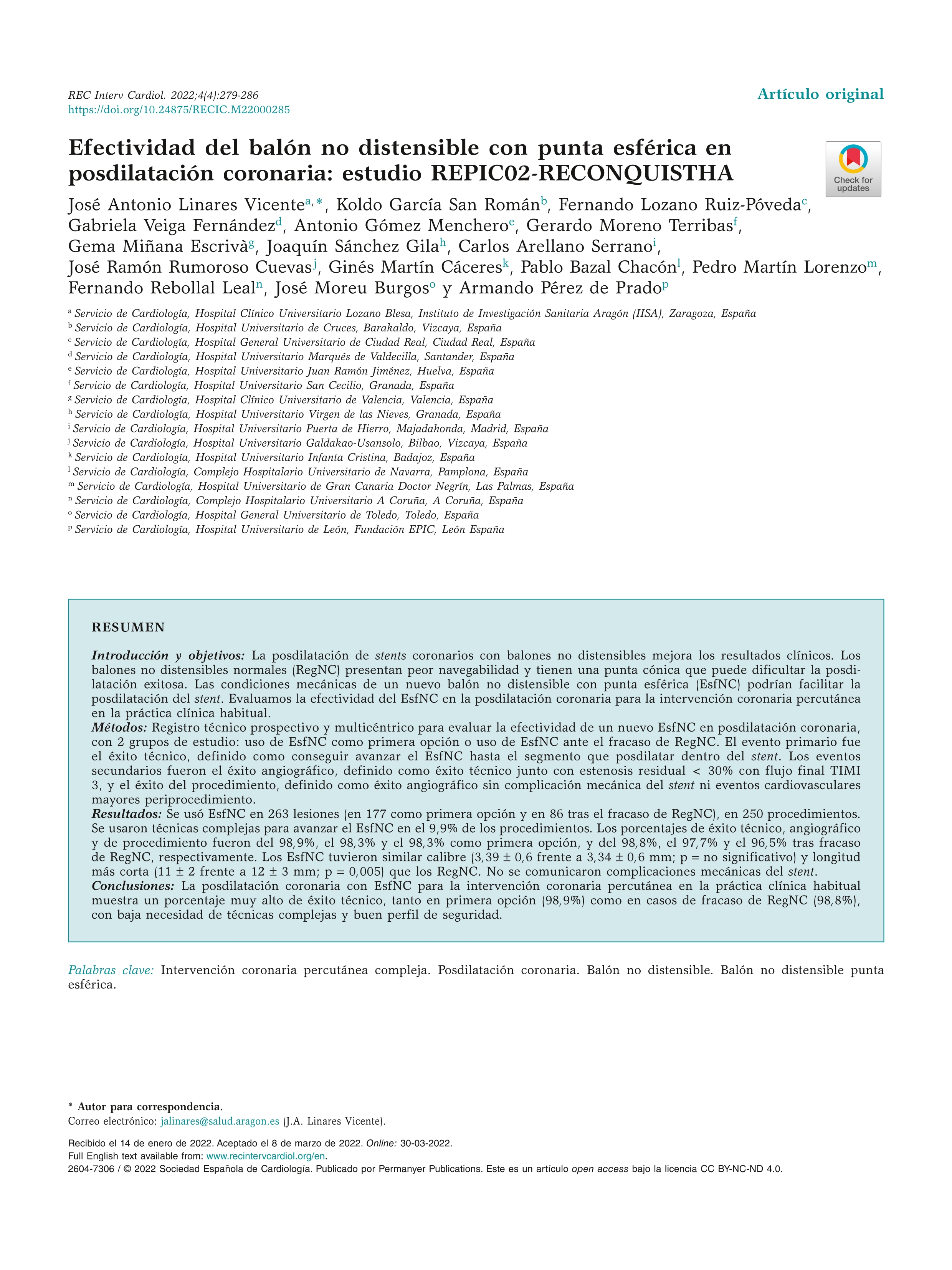 Efectividad del balón no distensible con punta esférica en posdilatación coronaria: estudio REPIC02-RECONQUISTHA