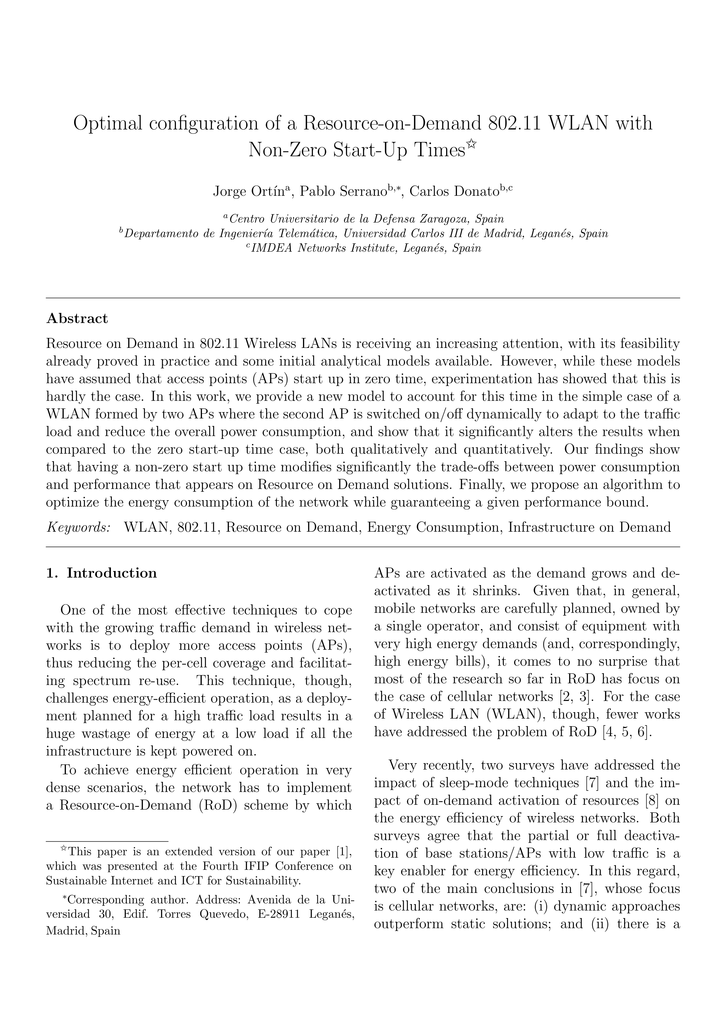 Optimal configuration of a resource-on-demand 802.11 WLAN with non-zero start-up times