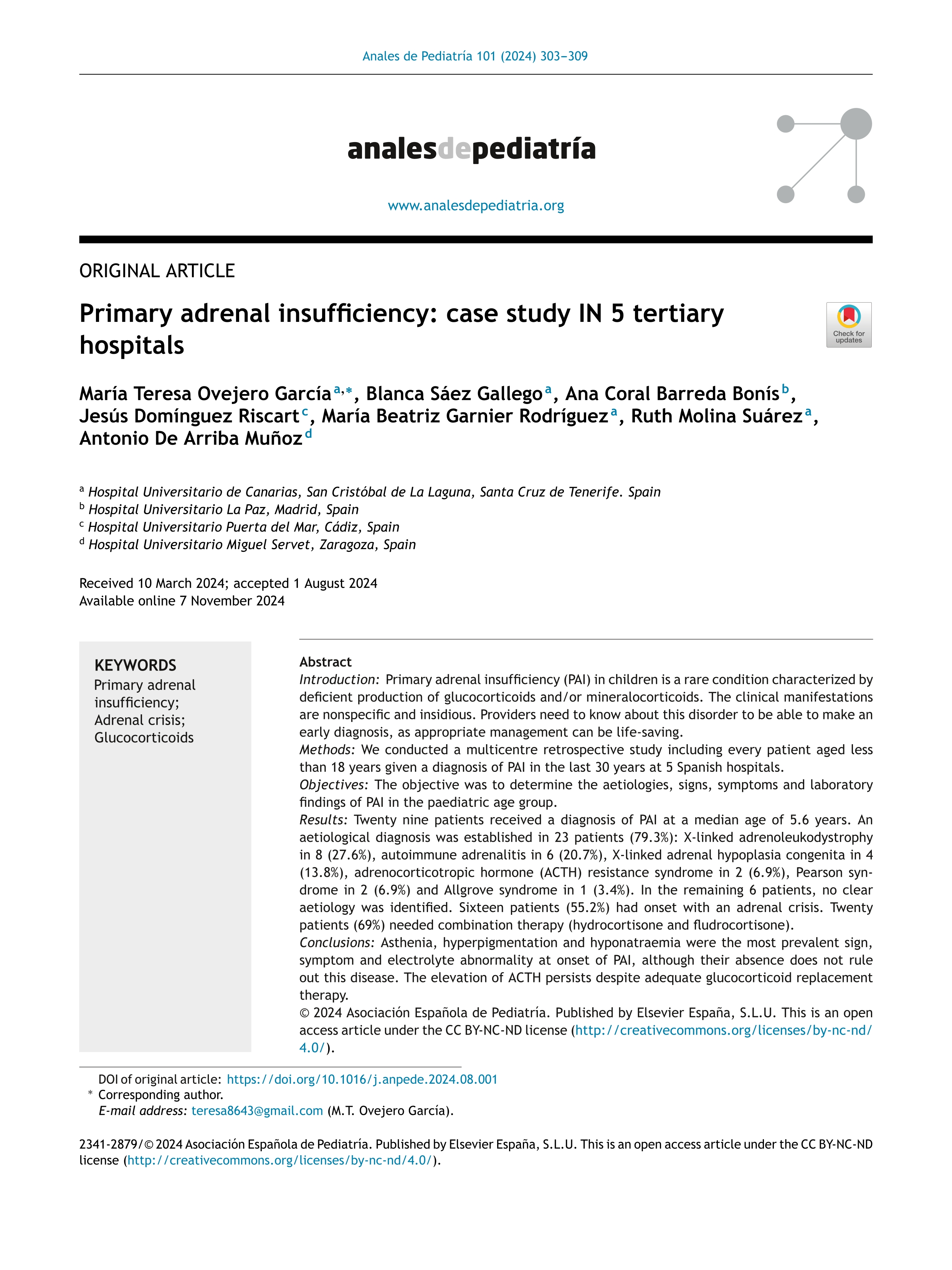 Primary adrenal insufficiency: case study IN 5 tertiary hospitals