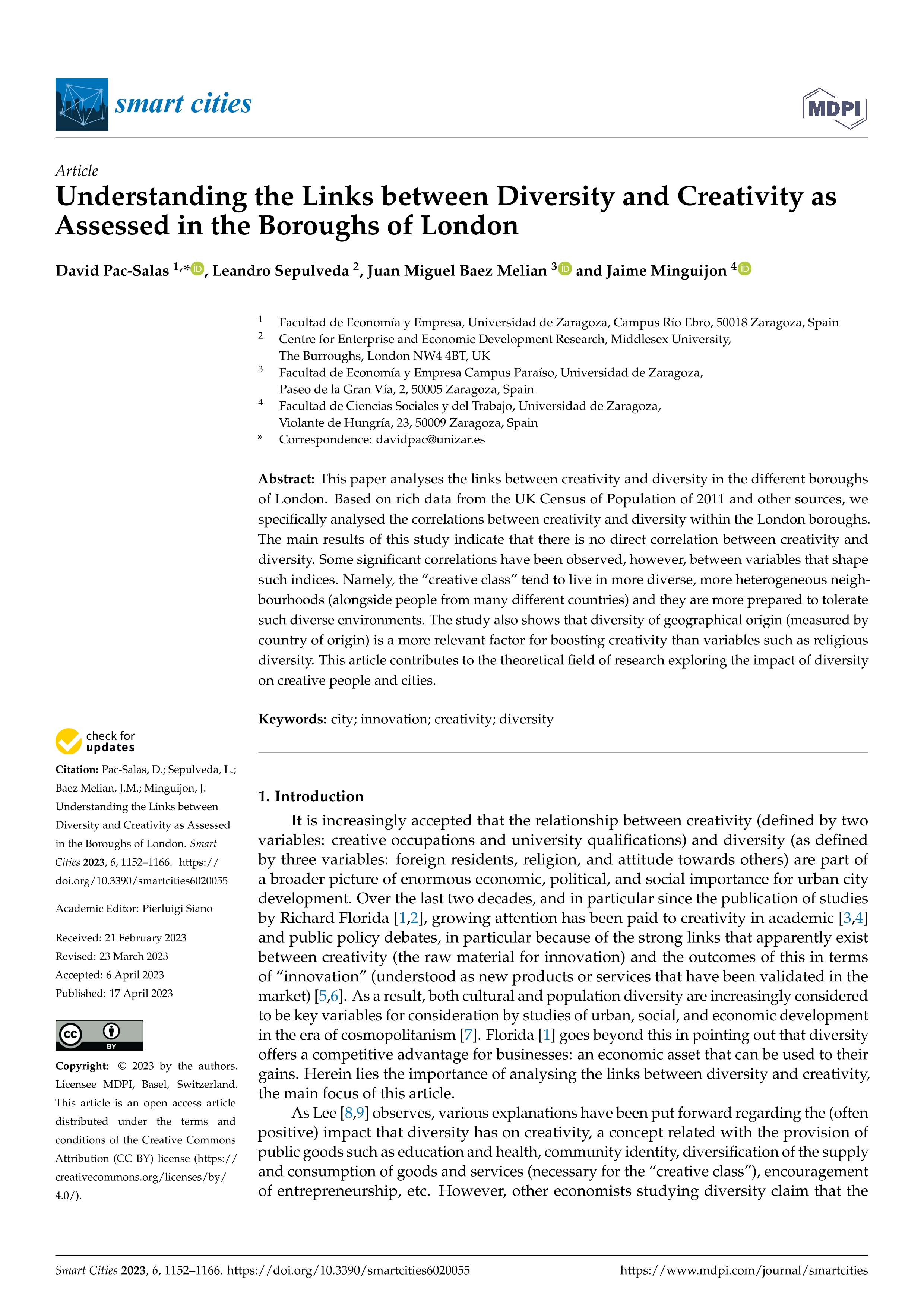 Understanding the links between diversity and creativity as assessed in the boroughs of London