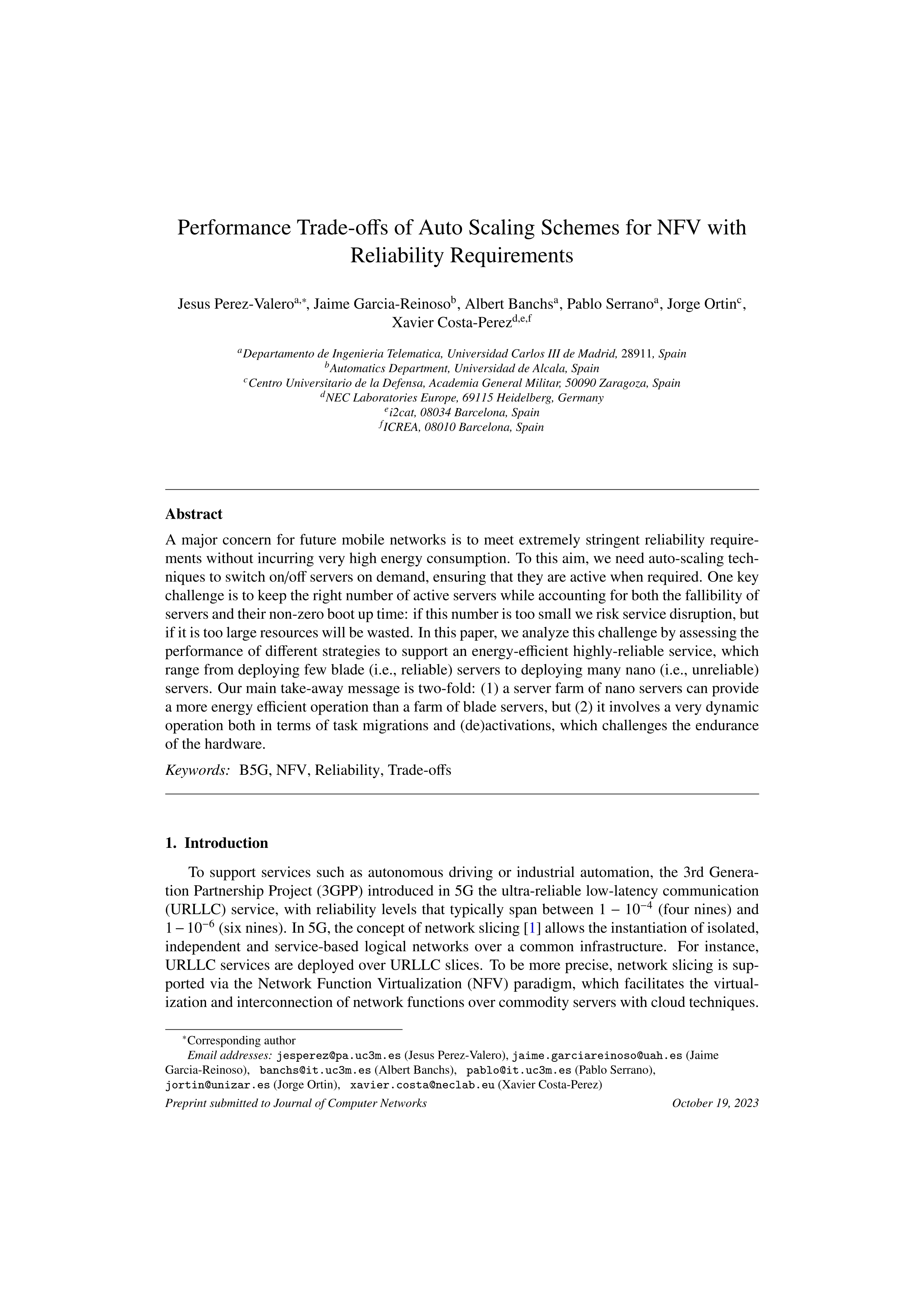 Performance trade-offs of auto scaling schemes for NFV with reliability requirements