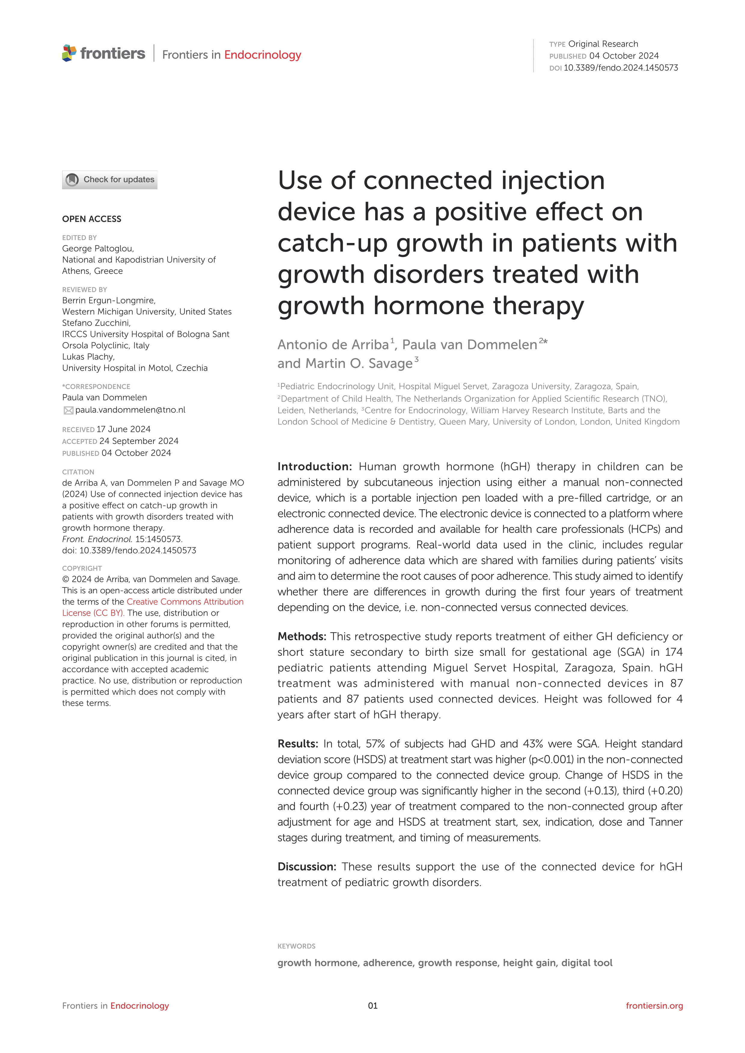 Use of connected injection device has a positive effect on catch-up growth in patients with growth disorders treated with growth hormone therapy