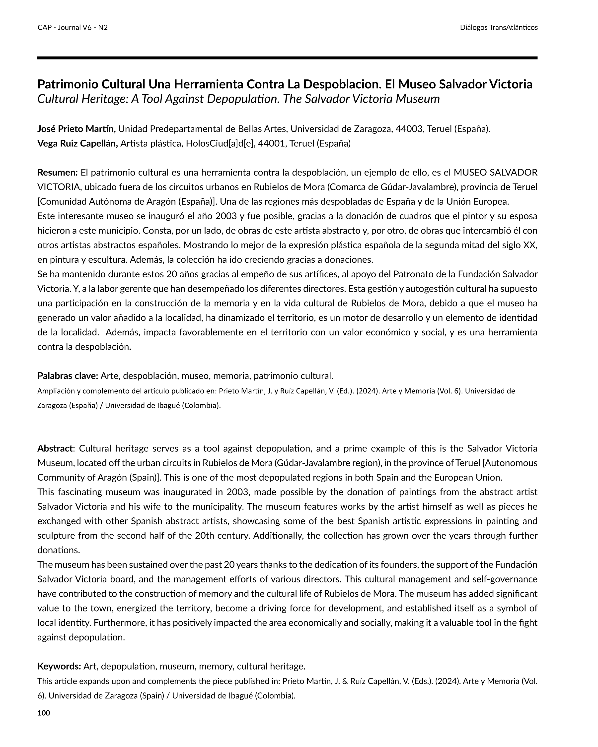 El patrimonio cultural, una herramienta contra la despoblación. El Museo Salvador Victoria
