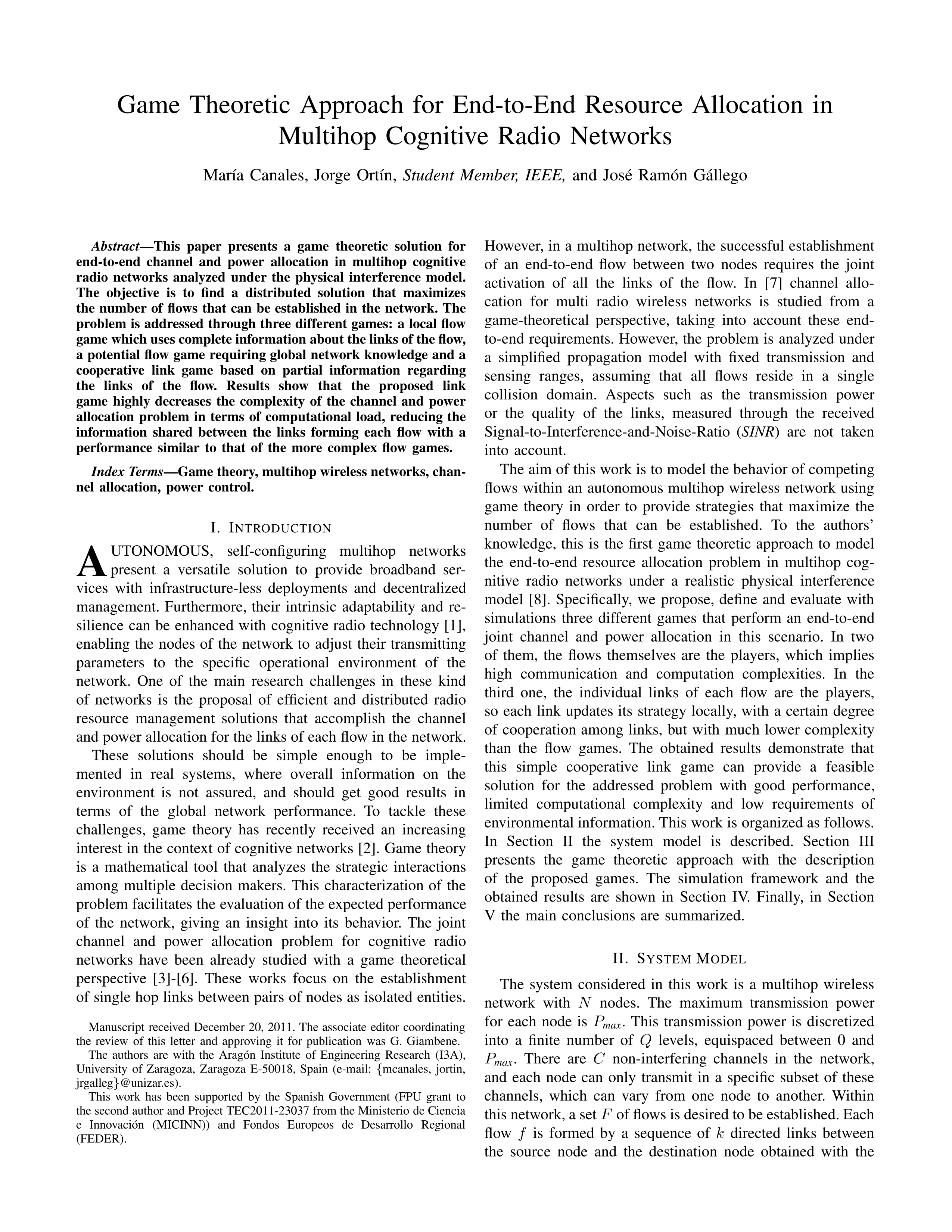 Game theoretic approach for end-to-end resource allocation in multihop cognitive radio networks