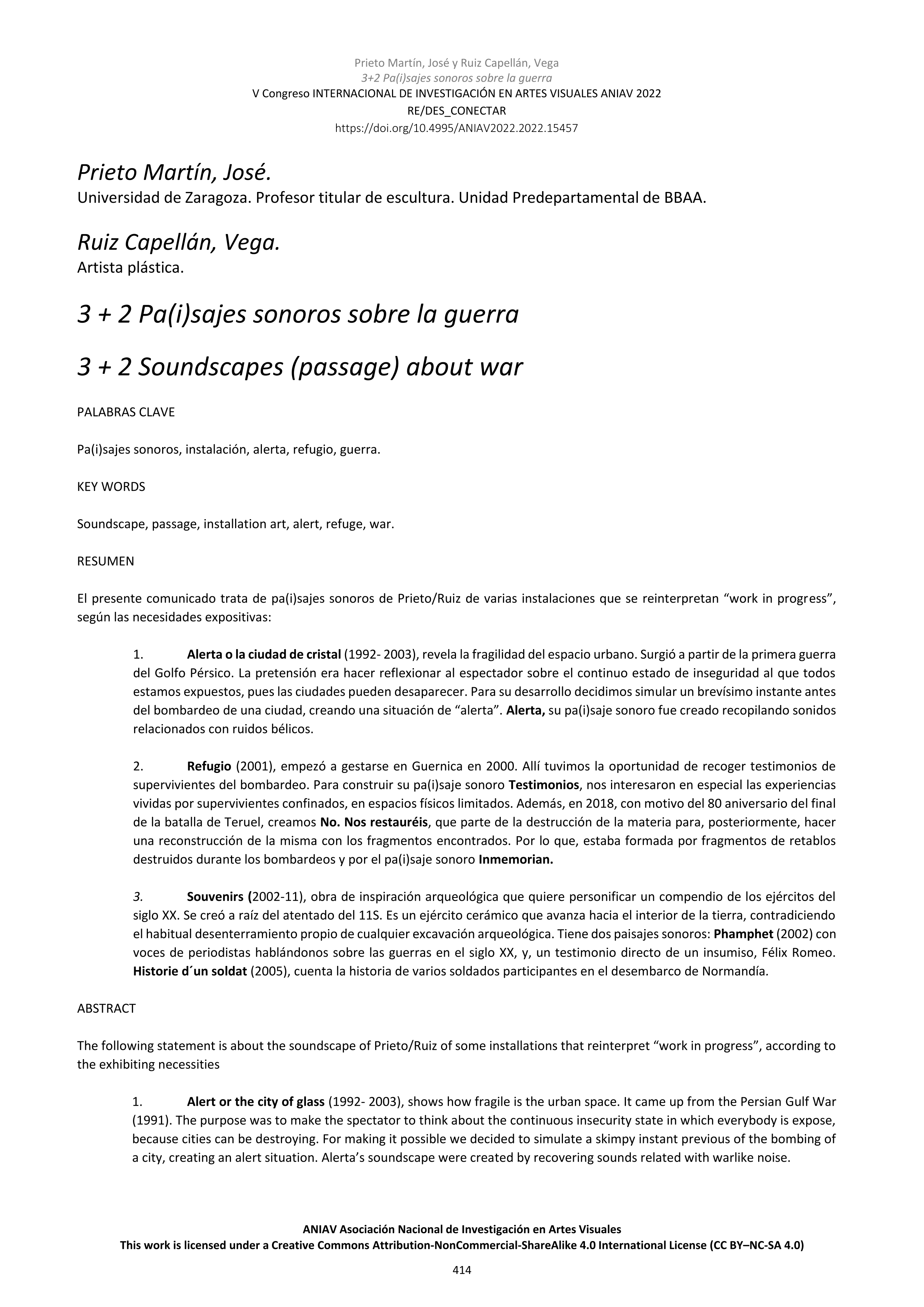 3 + 2 pa(i)sajes sonoros de Prieto + Ruiz sobre la guerra.
