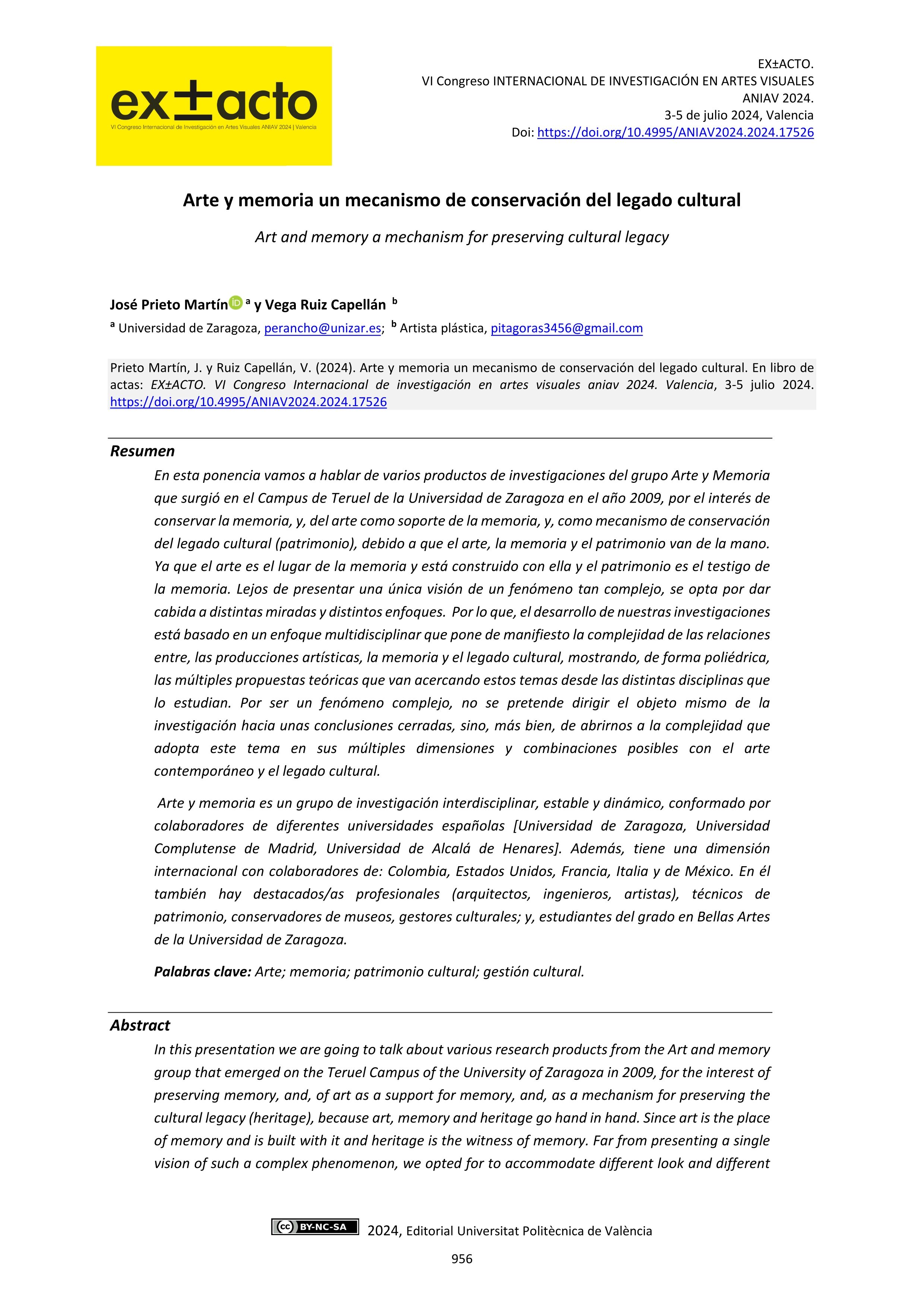 Arte y memoria un mecanismo de consservación del legado cultural