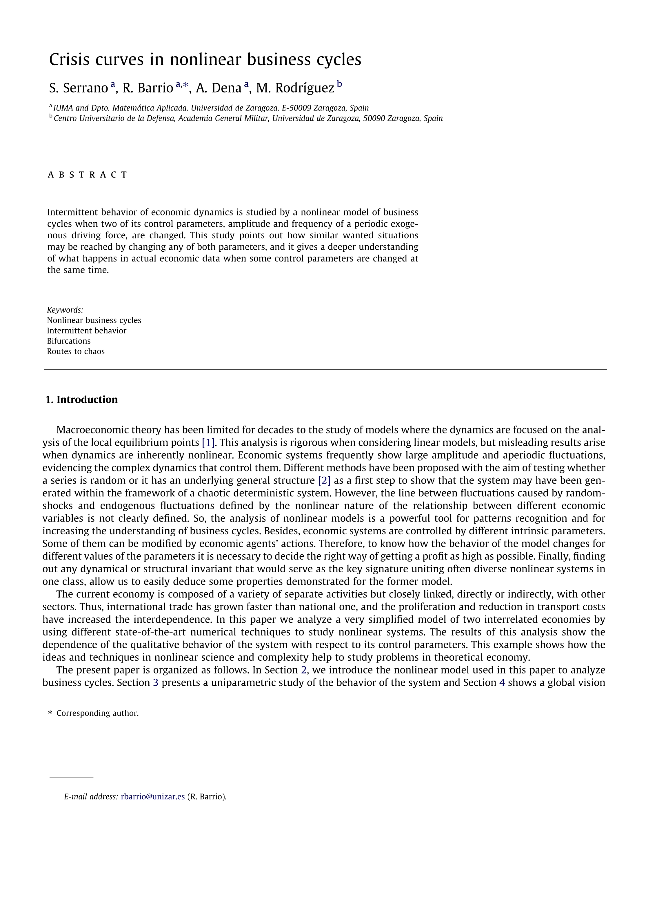 Crisis curves in nonlinear business cycles