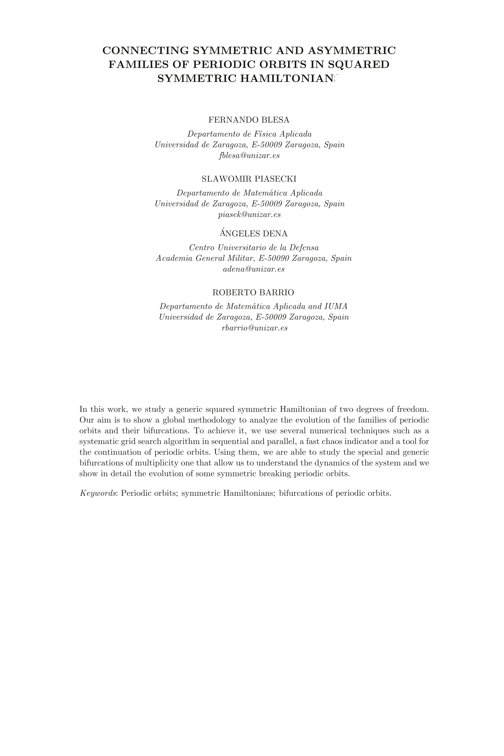 Connecting symmetric and asymmetric families of periodic orbits in squared symmetric hamiltonians