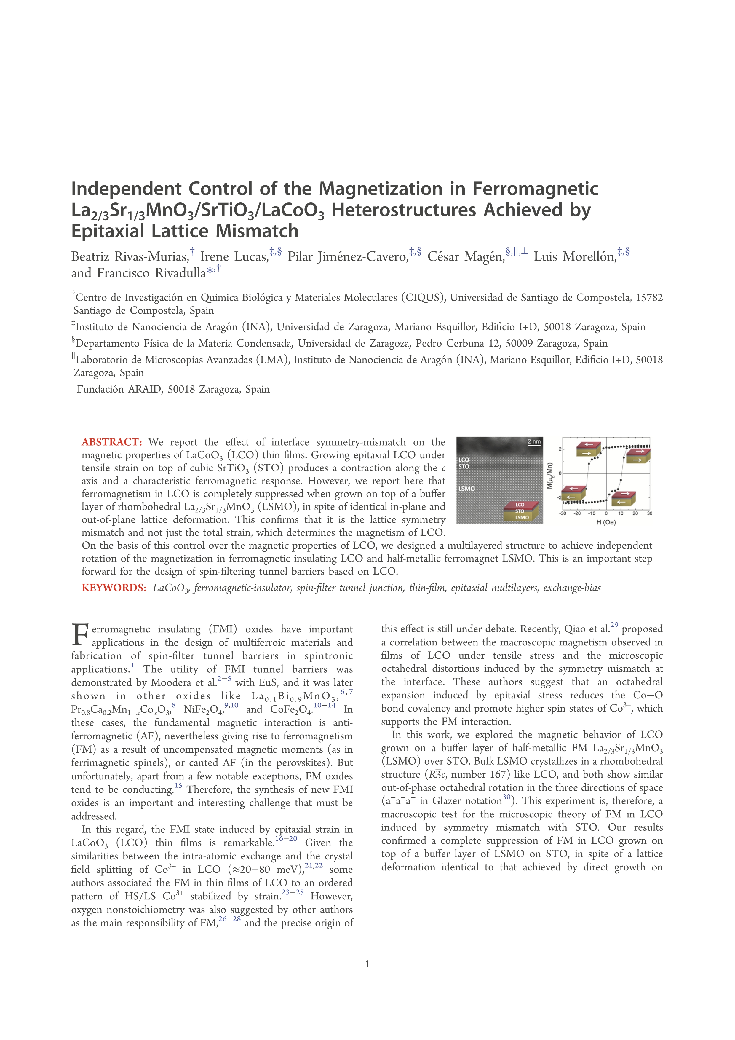 Independent Control of the Magnetization in Ferromagnetic La2/3Sr1/3MnO3/SrTiO3/LaCoO3 Heterostructures Achieved by Epitaxial Lattice Mismatch