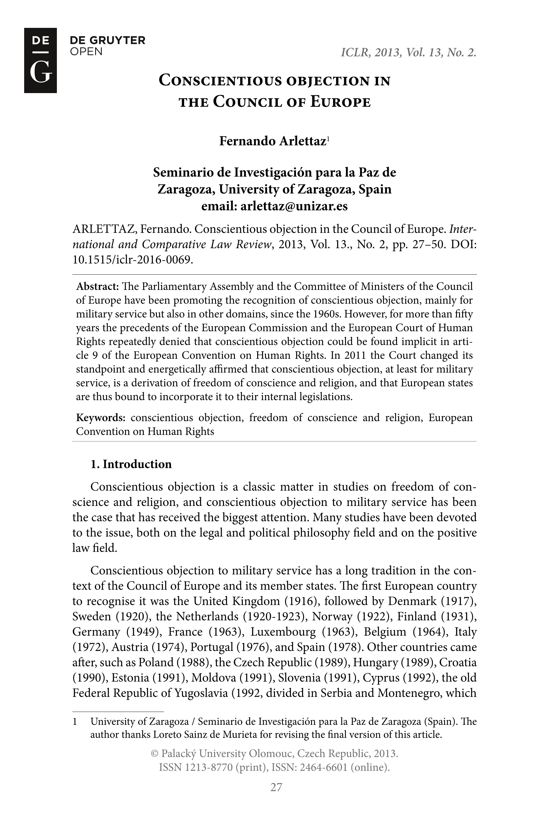 Conscientious objection in the Council of Europe