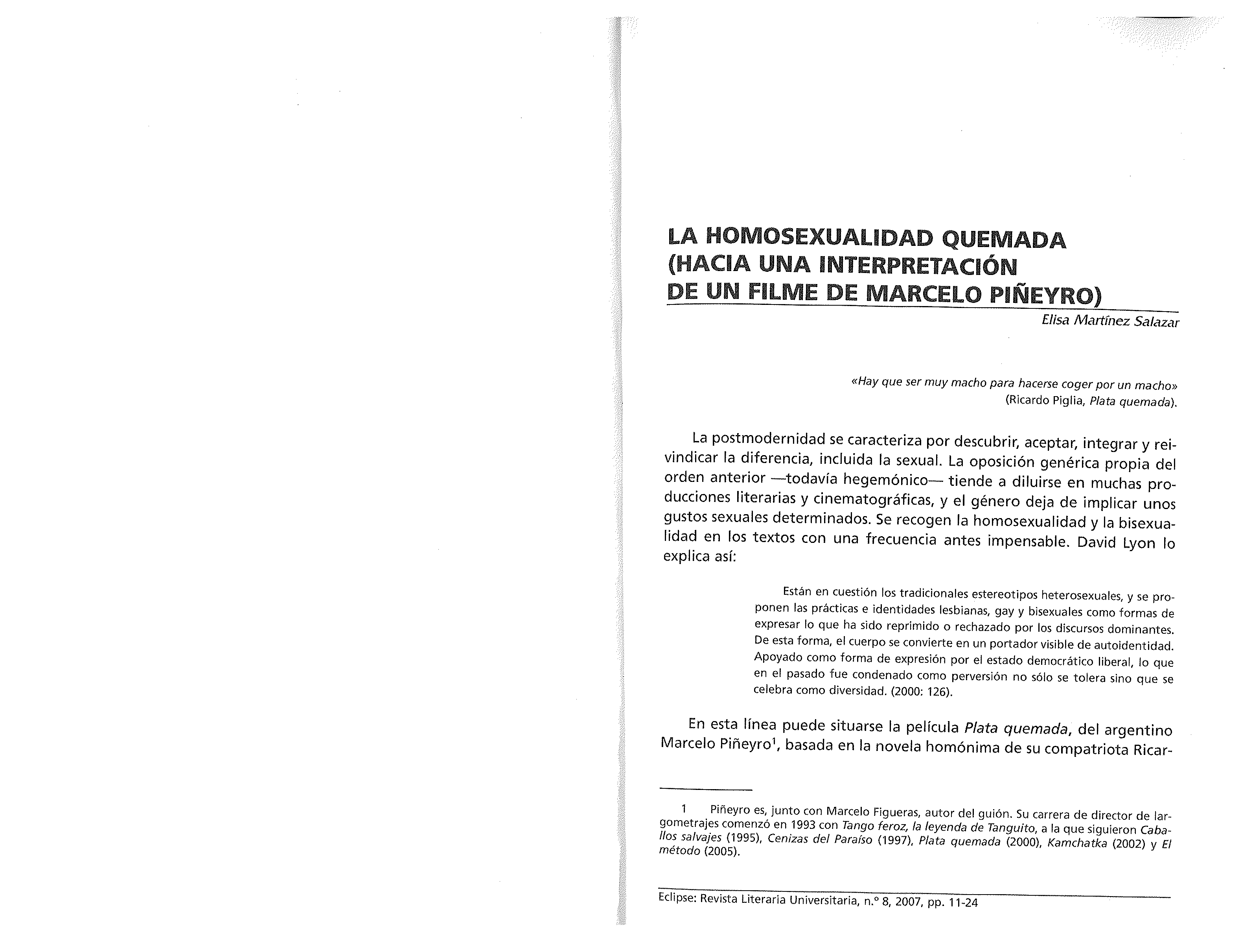 La homosexualidad quemada: hacia una interpretación de un filme de Marcelo Piñeyro