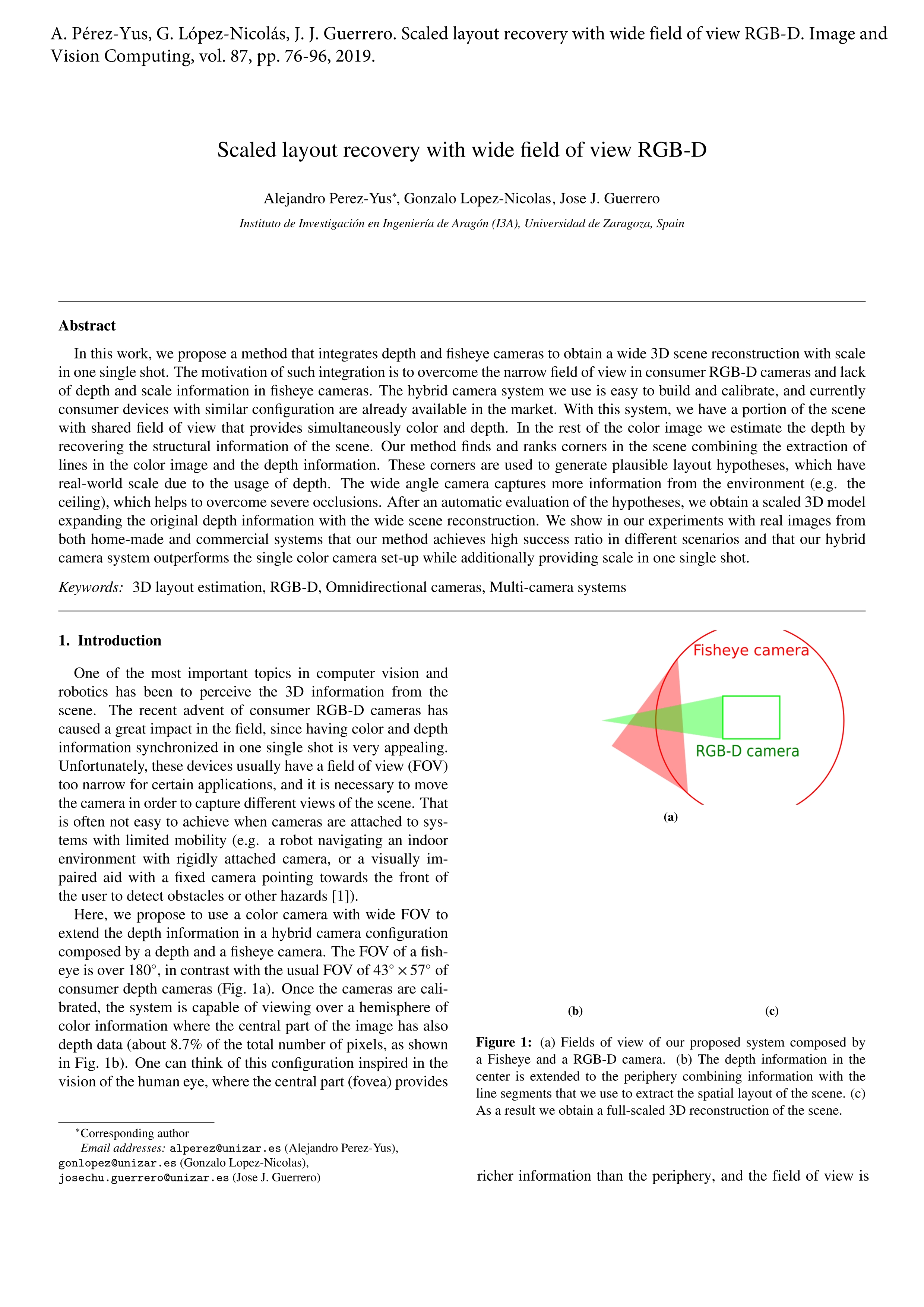 Scaled layout recovery with wide field of view RGB-D