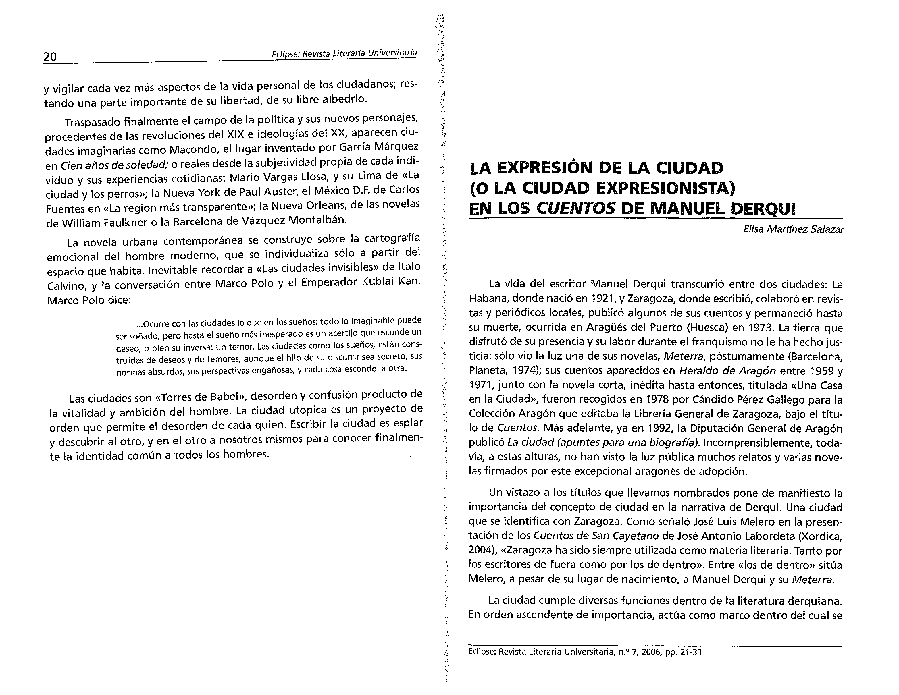 La expresión de la ciudad (o la ciudad expresionista) en los Cuentos de Manuel Derqui