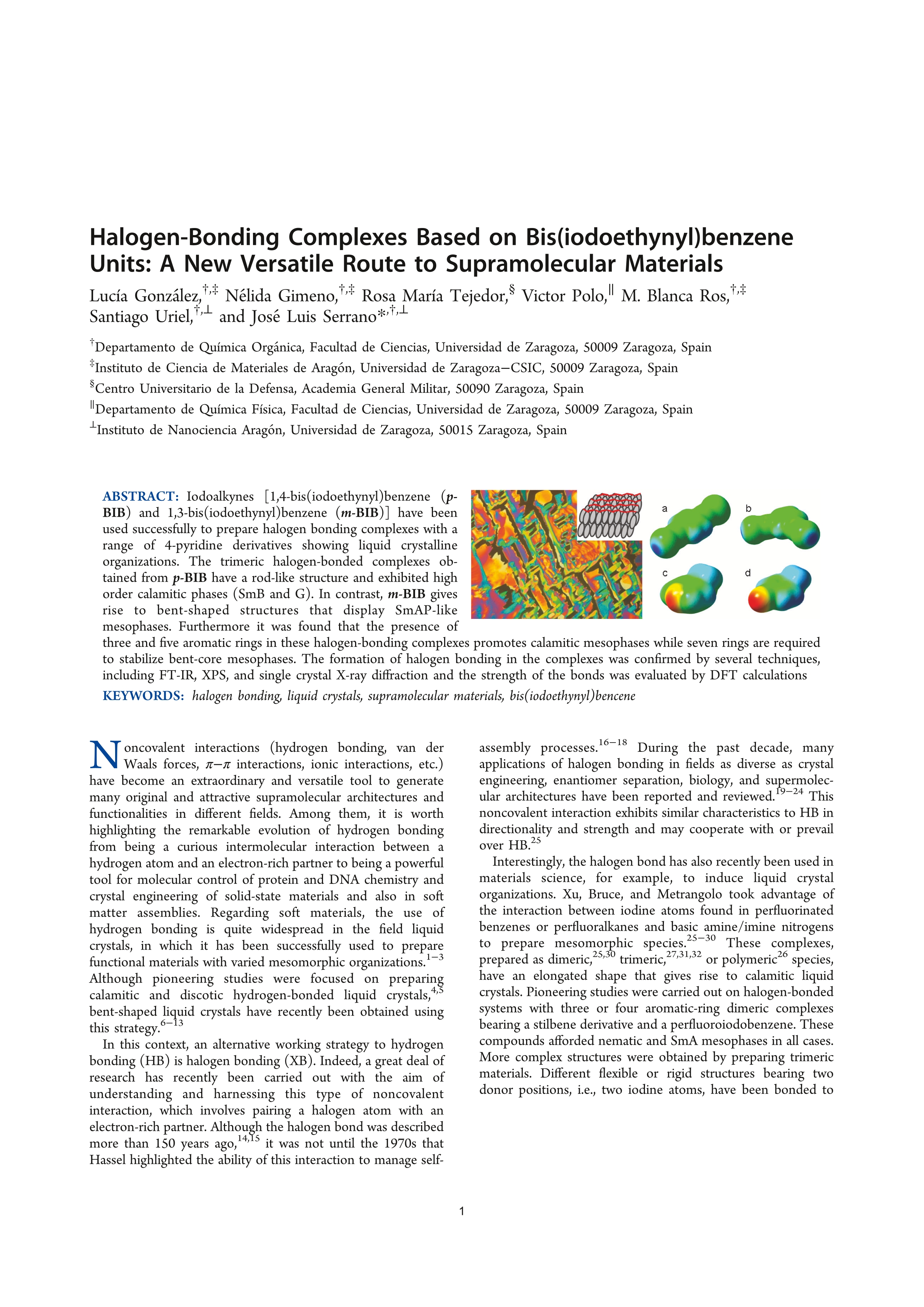 Halogen-bonding complexes based on bis(iodoethynyl)benzene units: A new versatile route to supramolecular materials