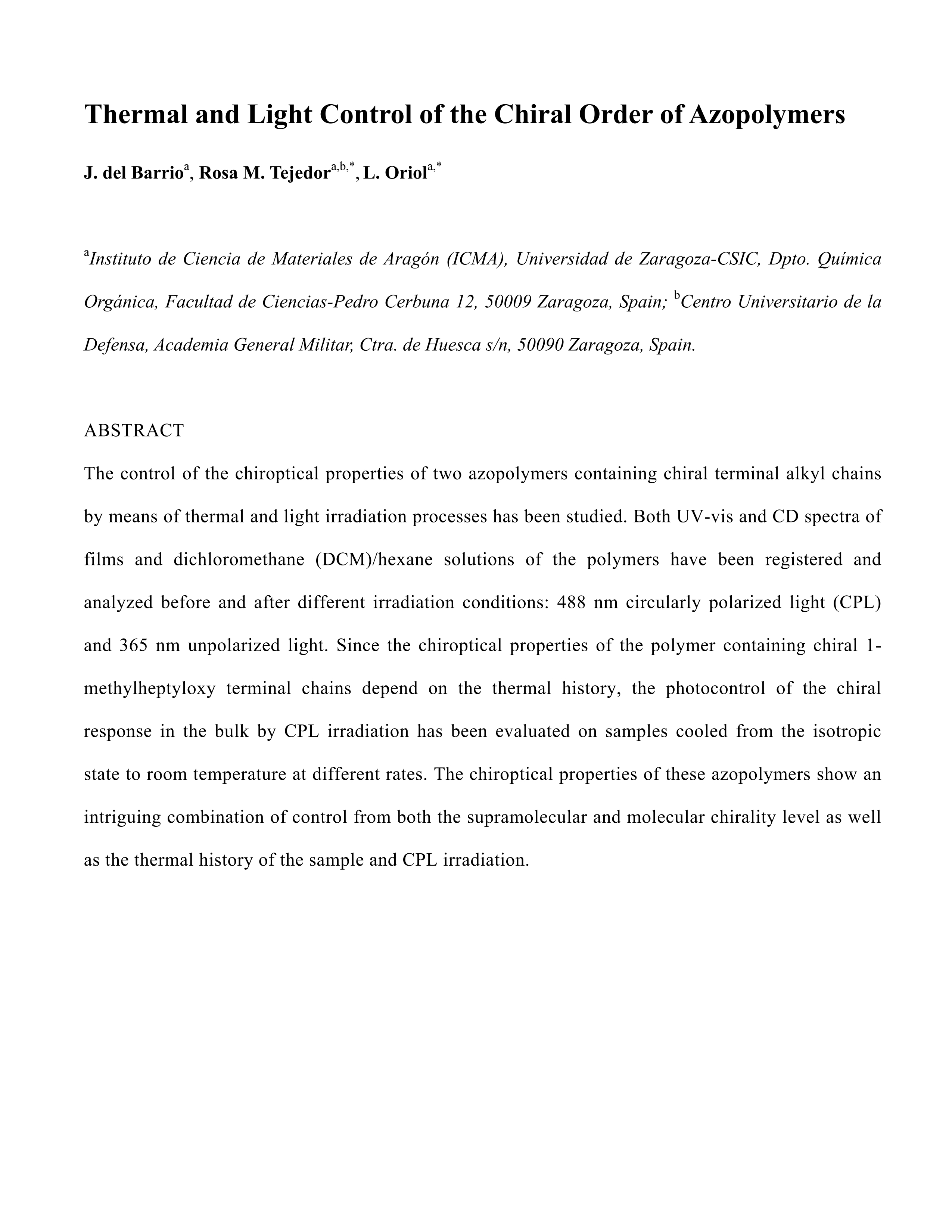 Thermal and light control of the chiral order of azopolymers
