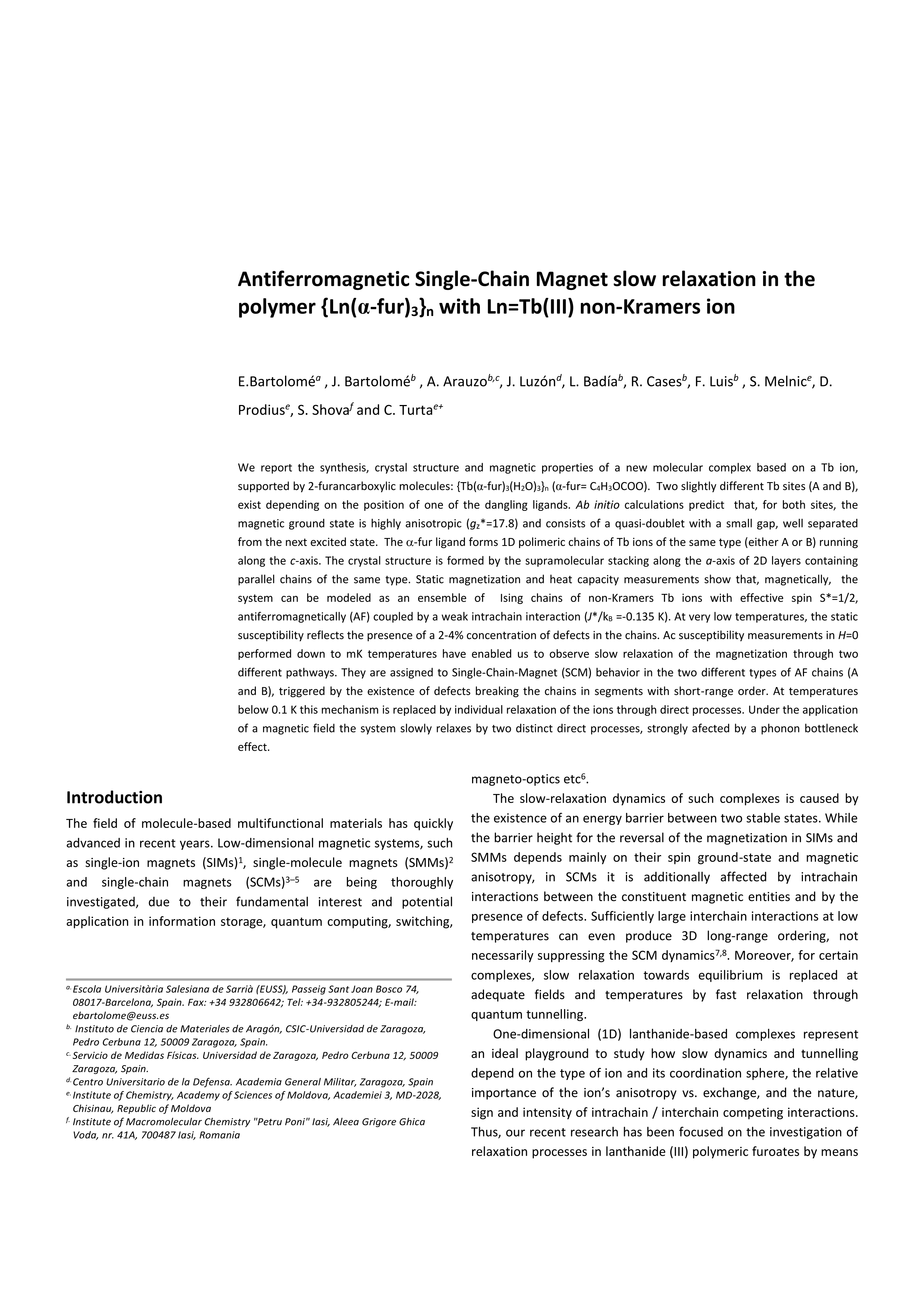 Antiferromagnetic single-chain magnet slow relaxation in the {Tb(alpha-fur)(3)}(n) polymer with non-Kramers ions