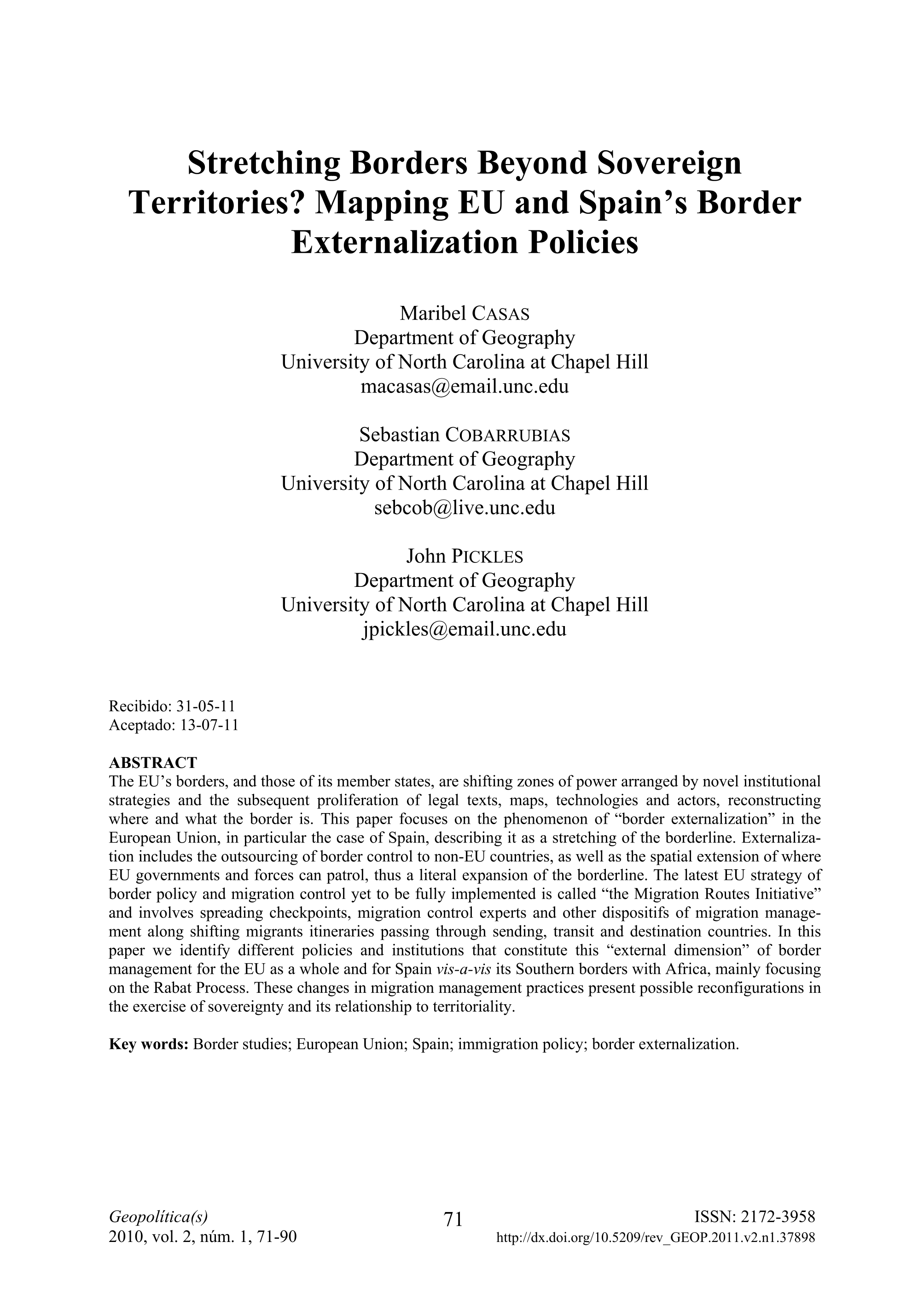 Stretching Borders Beyond Sovereign Territories? Mapping EU and Spain’s Border Externalization Policies