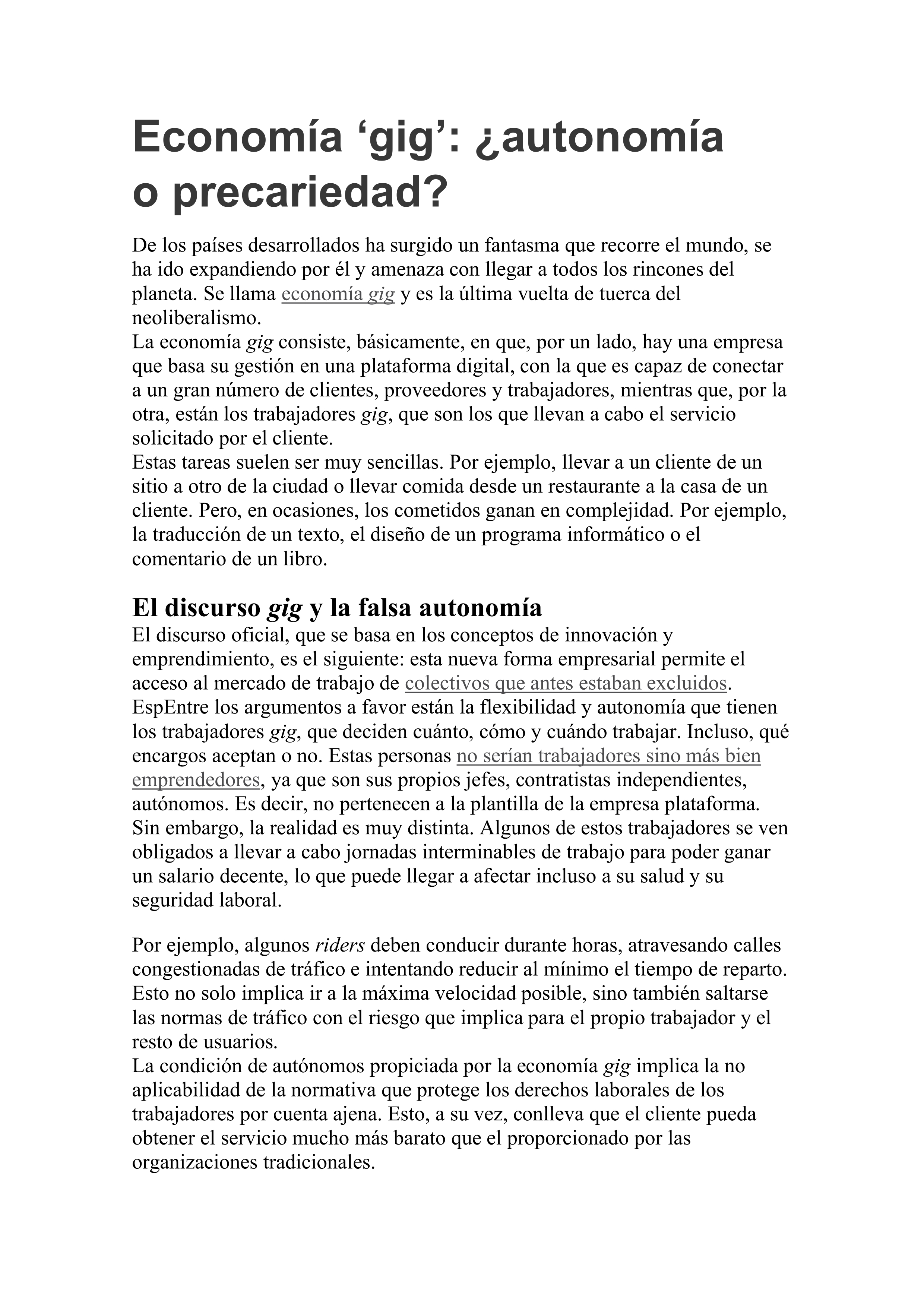 Economía 'gig': ¿autonomía o precariedad?