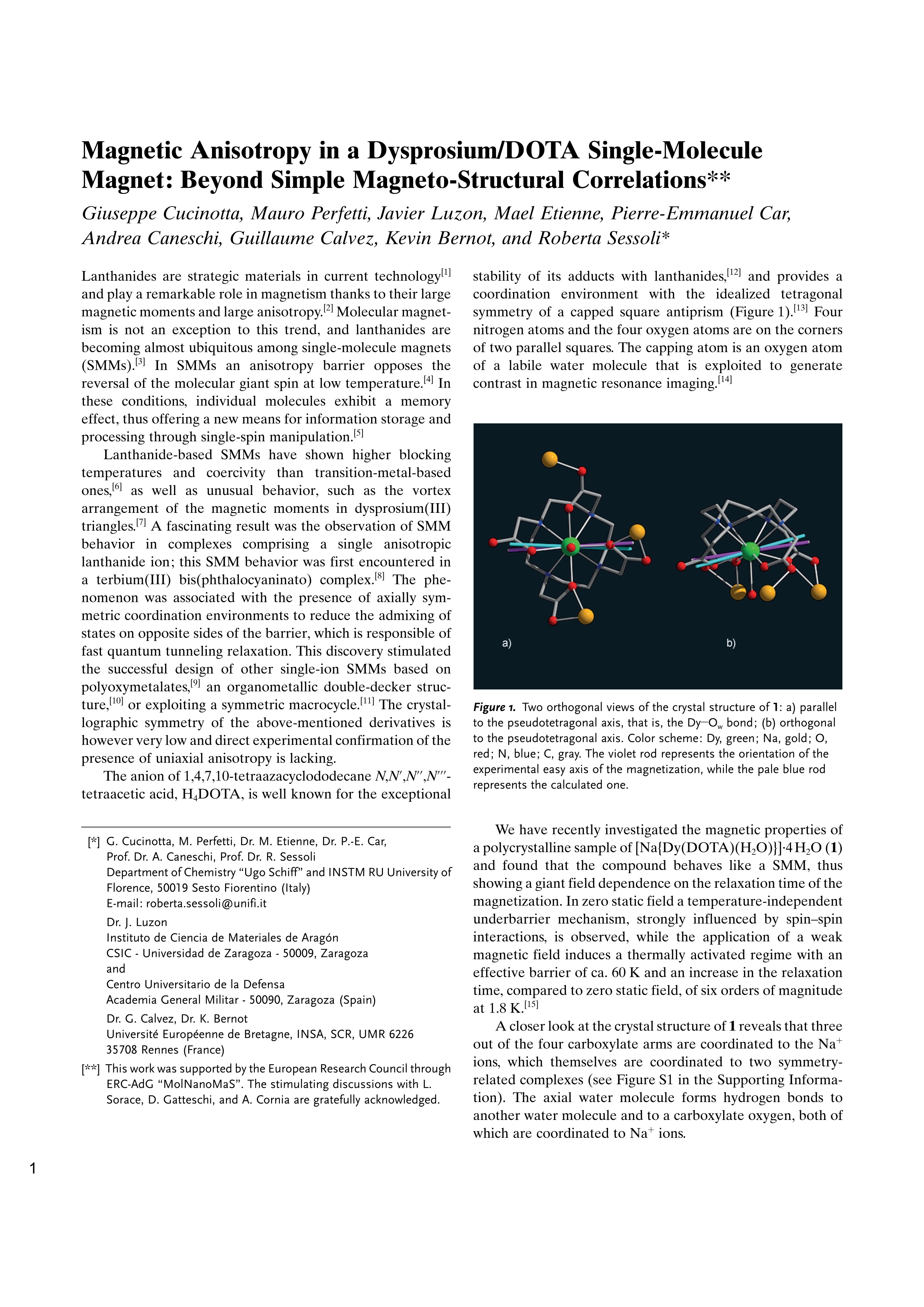 Magnetic anisotropy in a dysprosium/DOTA single-molecule magnet: Beyond simple magneto-structural correlations
