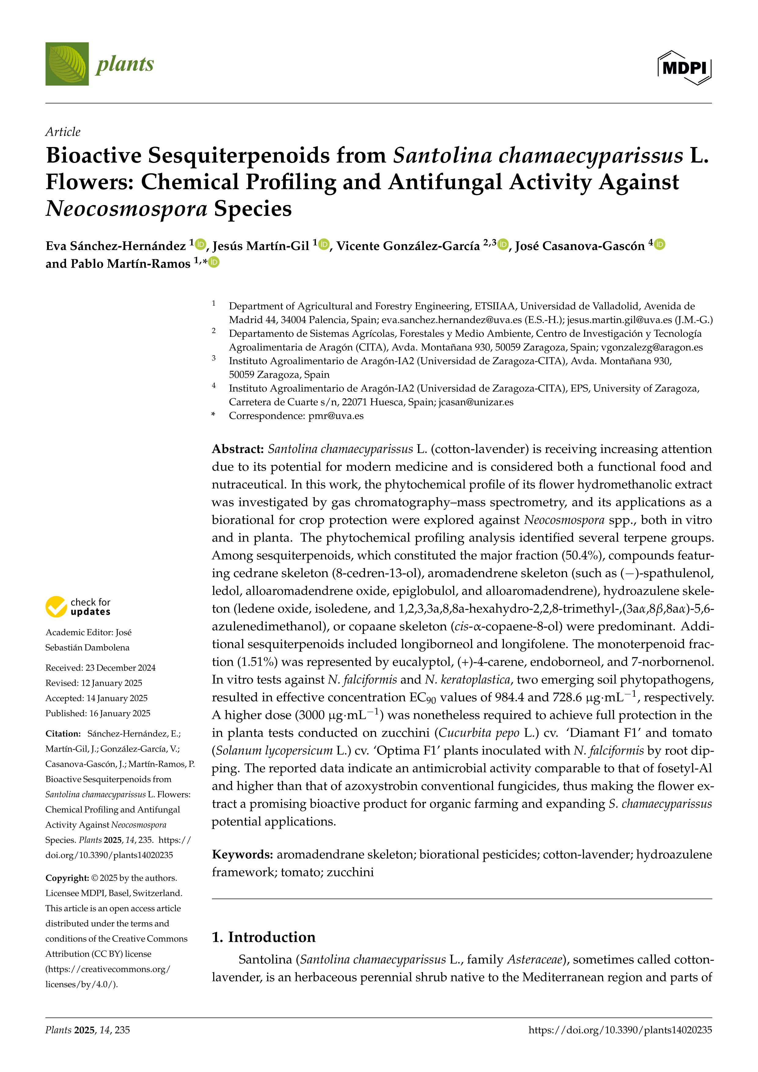Bioactive Sesquiterpenoids from Santolina chamaecyparissus L. Flowers: Chemical Profiling and Antifungal Activity Against Neocosmospora Species