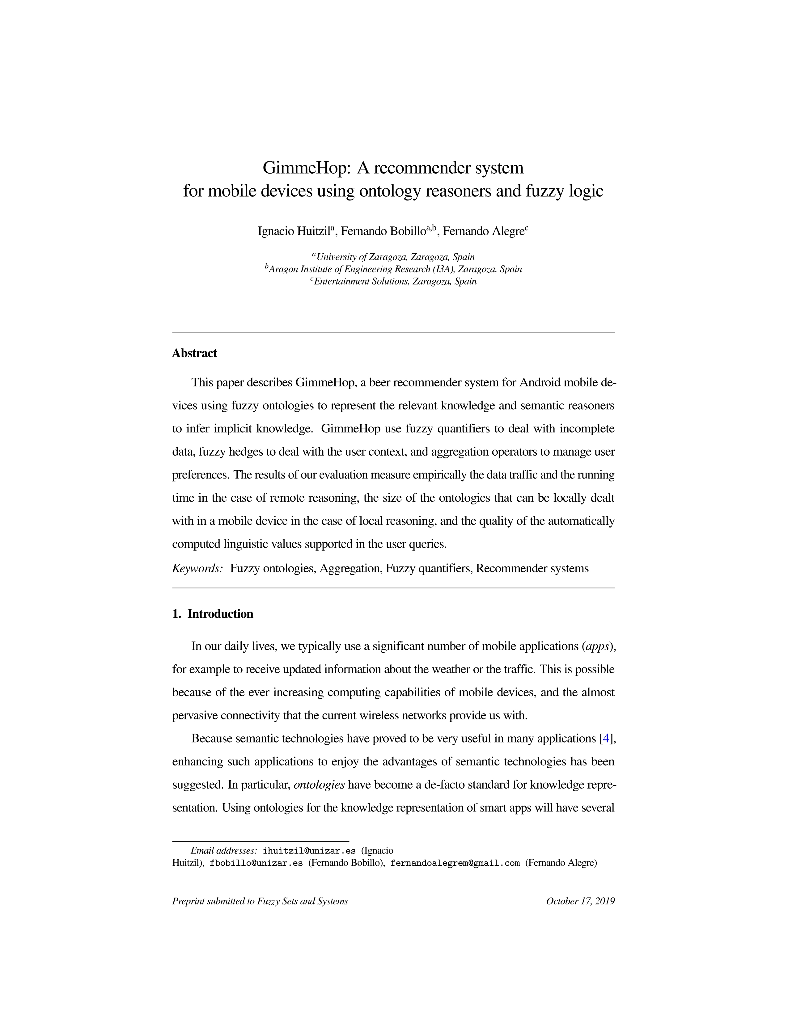 GimmeHop: A recommender system for mobile devices using ontology reasoners and fuzzy logic