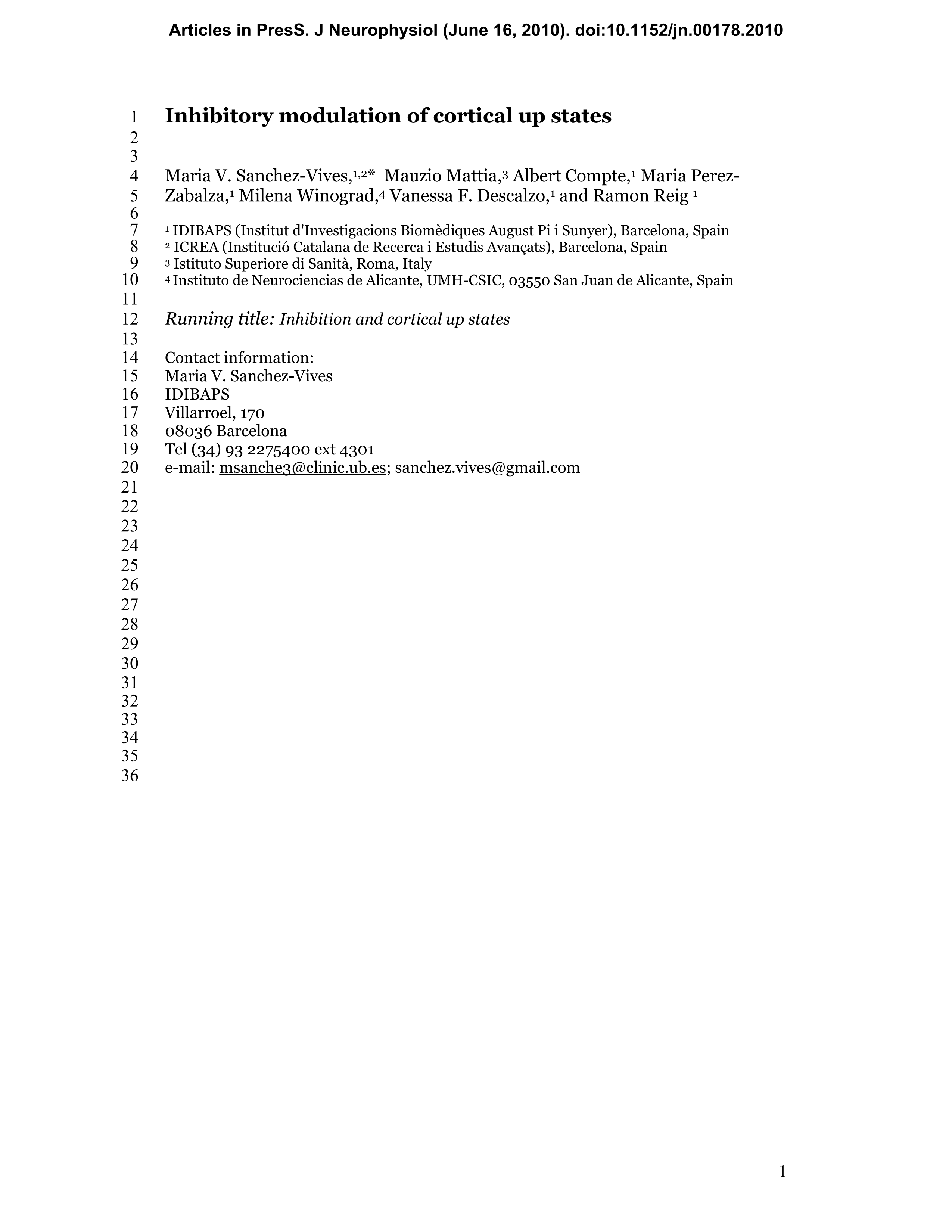 Inhibitory modulation of cortical up states