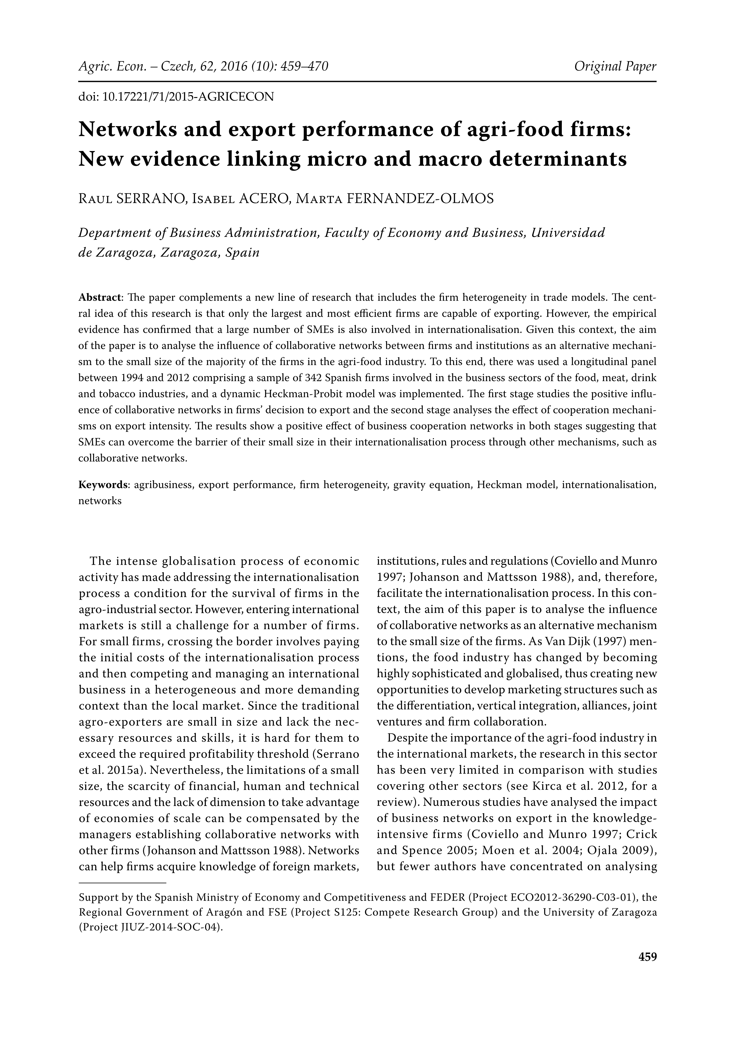 Networks and export performance of agri-food firms: New evidence linking micro and macro determinants