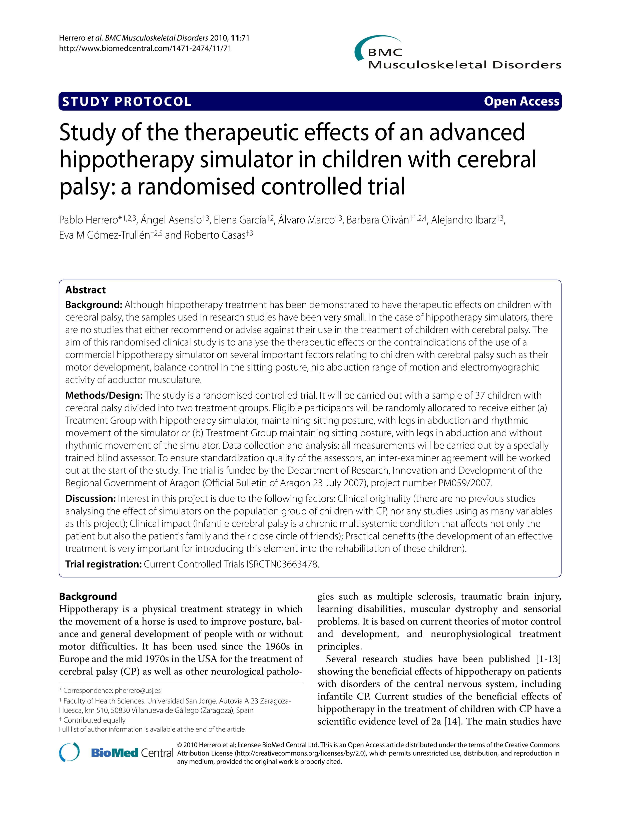 Study of the therapeutic effects of an advanced hippotherapy simulator in children with cerebral palsy: a randomised controlled trial