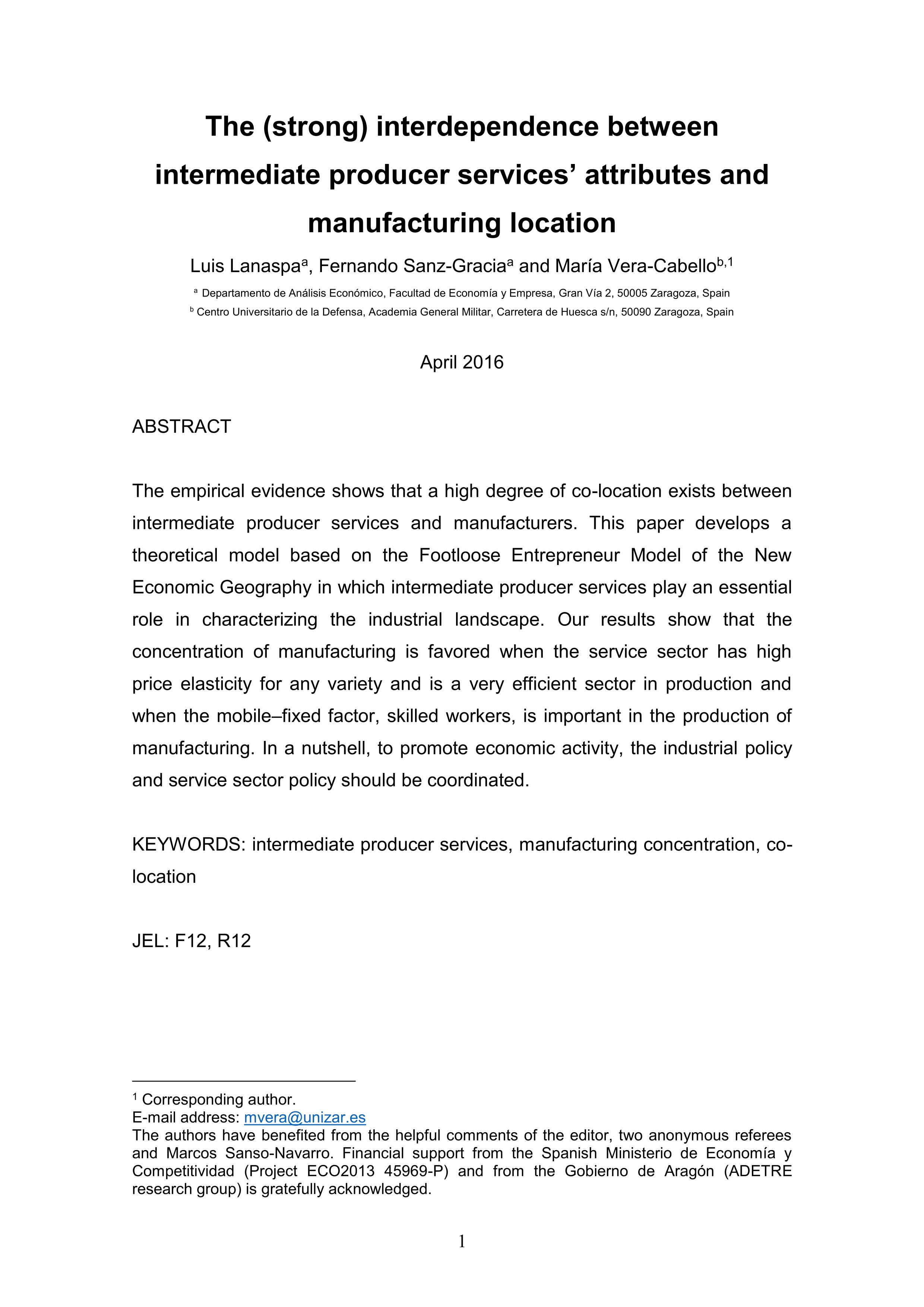 The (strong) interdependence between intermediate producer services' attributes and manufacturing location