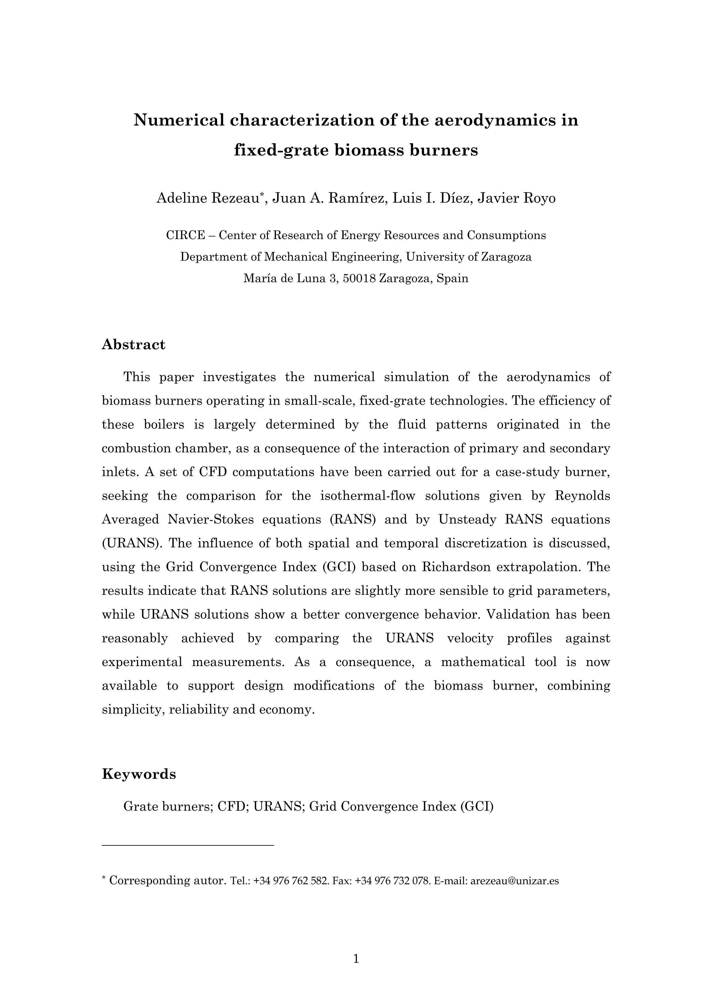 Numerical characterization of the aerodynamics in fixed-grate biomass burners