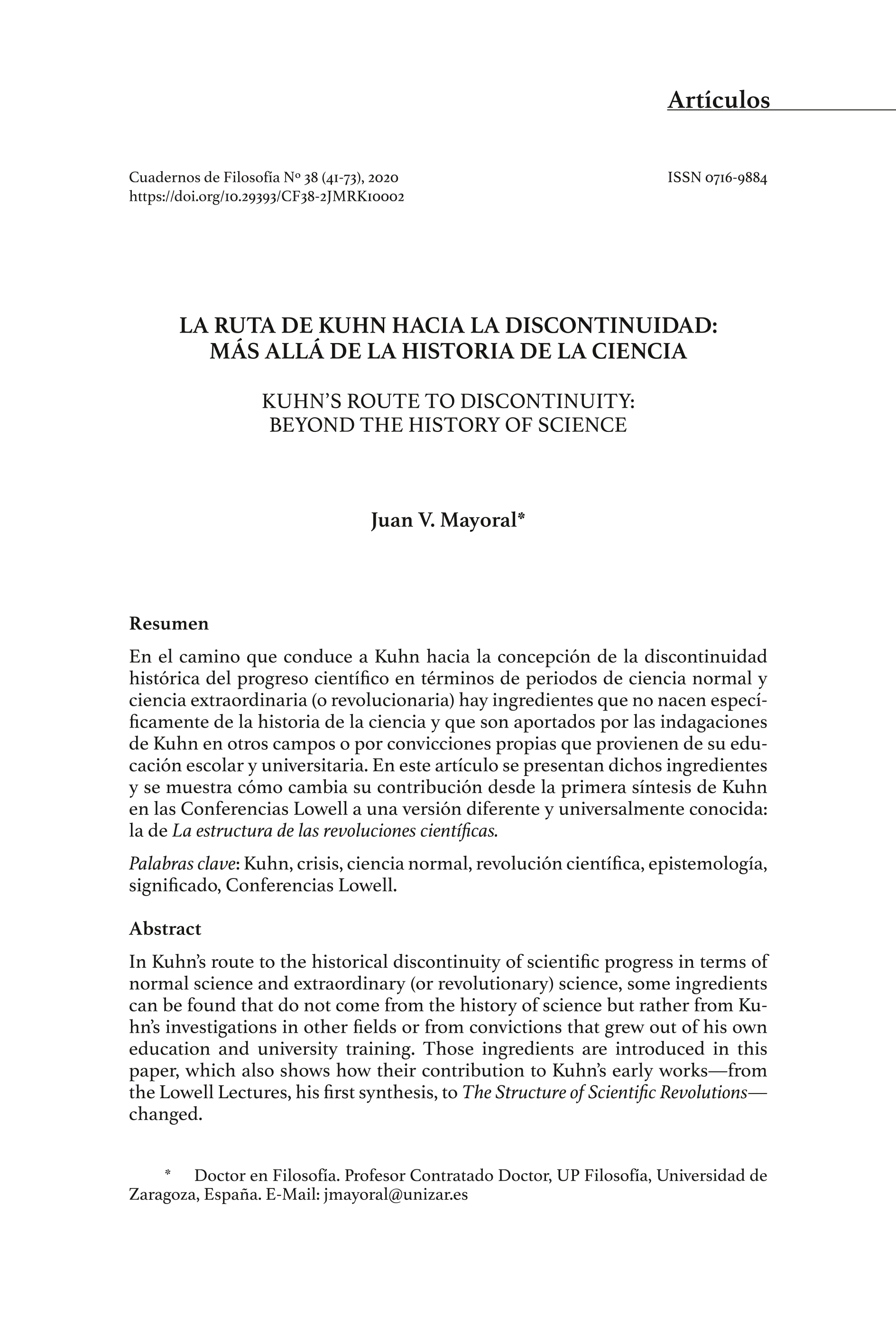 La ruta de Kuhn hacia la discontinuidad: más allá de la historia de la ciencia