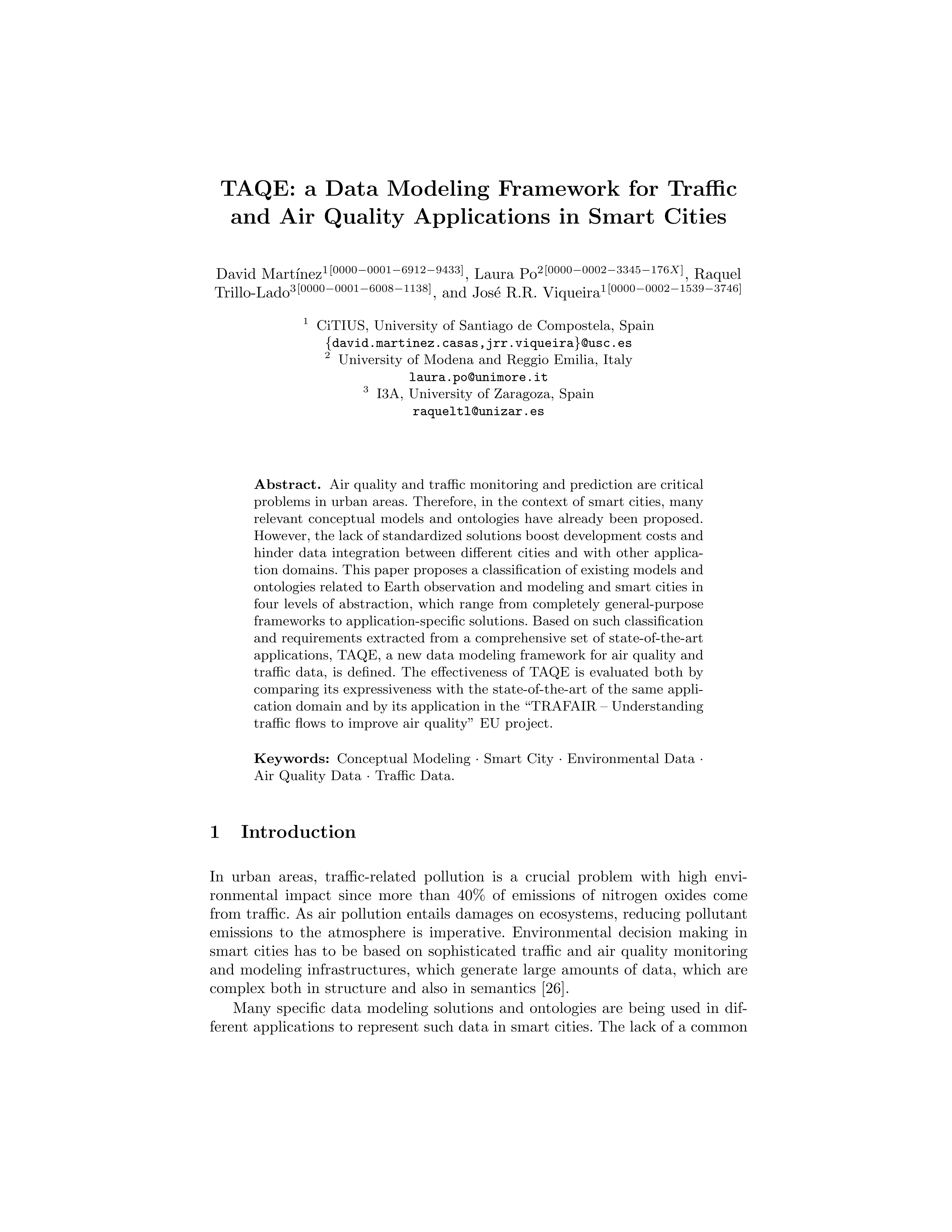 TAQE: a data modeling framework for traffic and air quality applications in smart cities