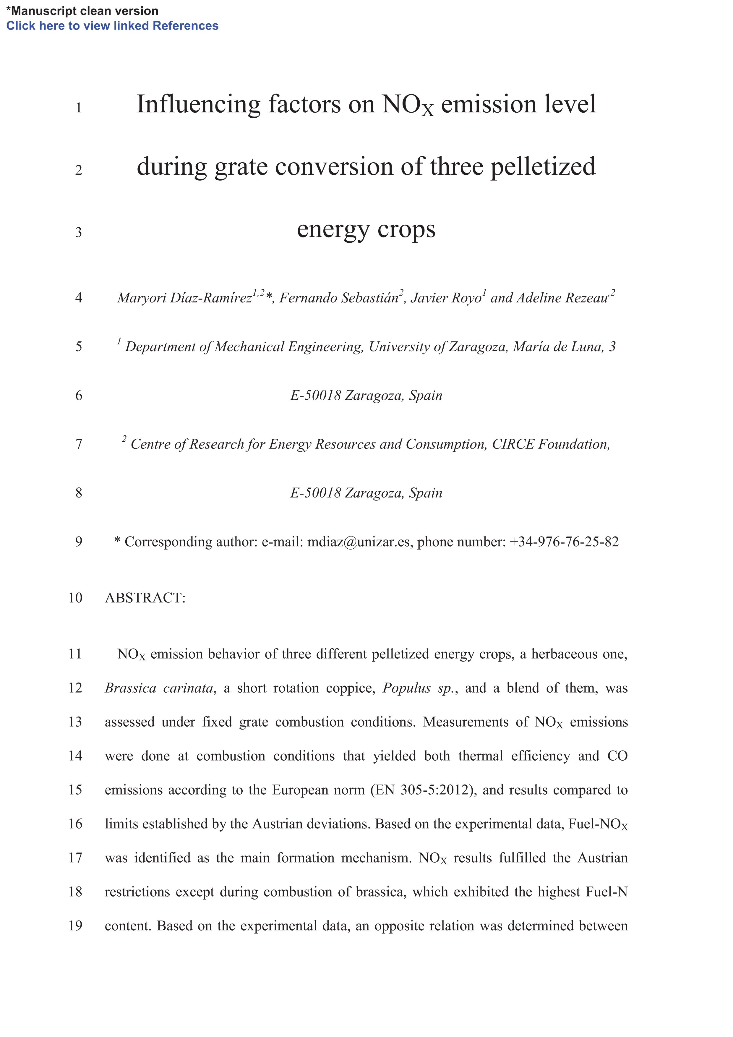 Influencing factors on NOX emission level during grate conversion of three pelletized energy crops