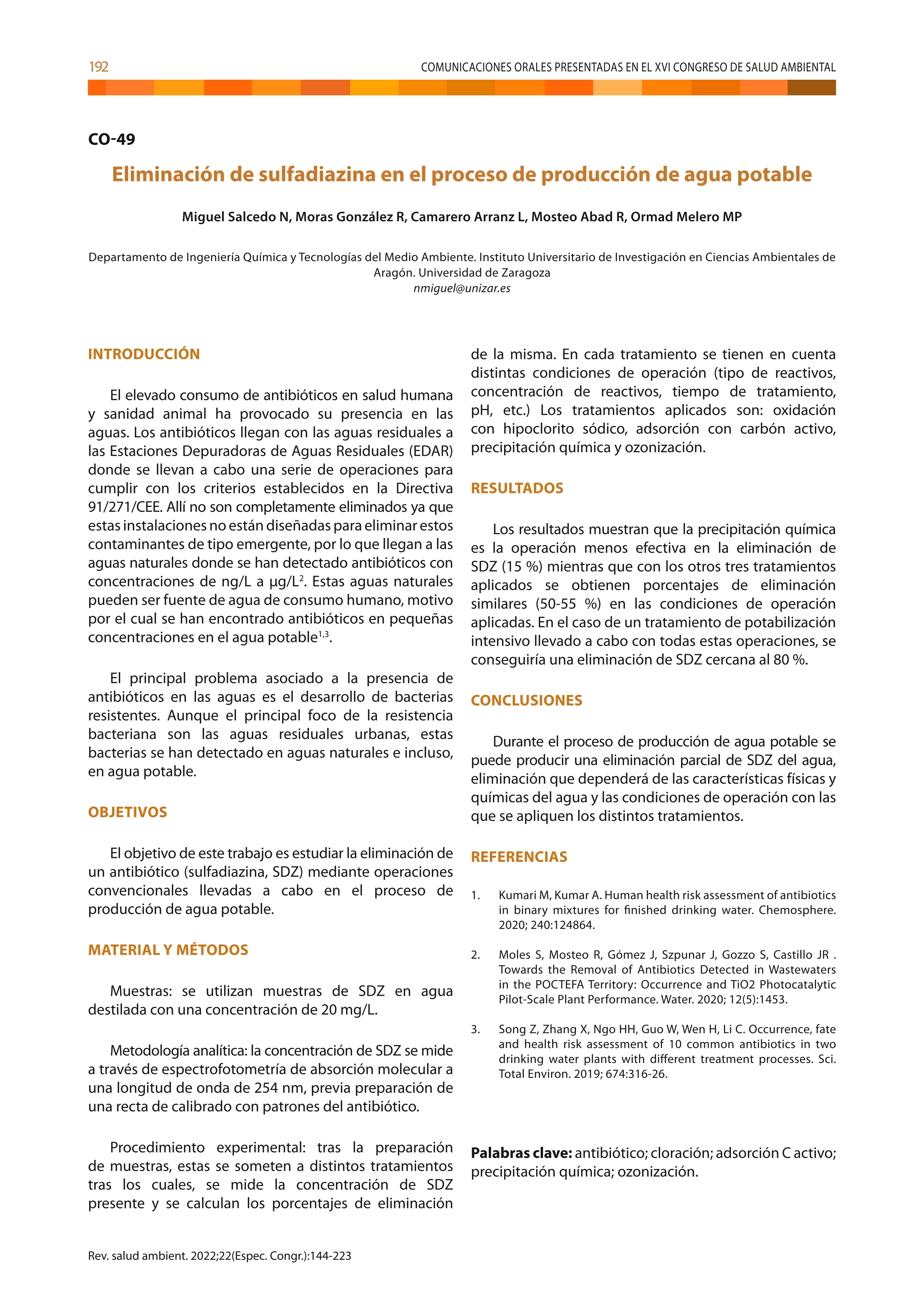 Eliminación de sulfadiazina en el proceso de producción de agua potable
