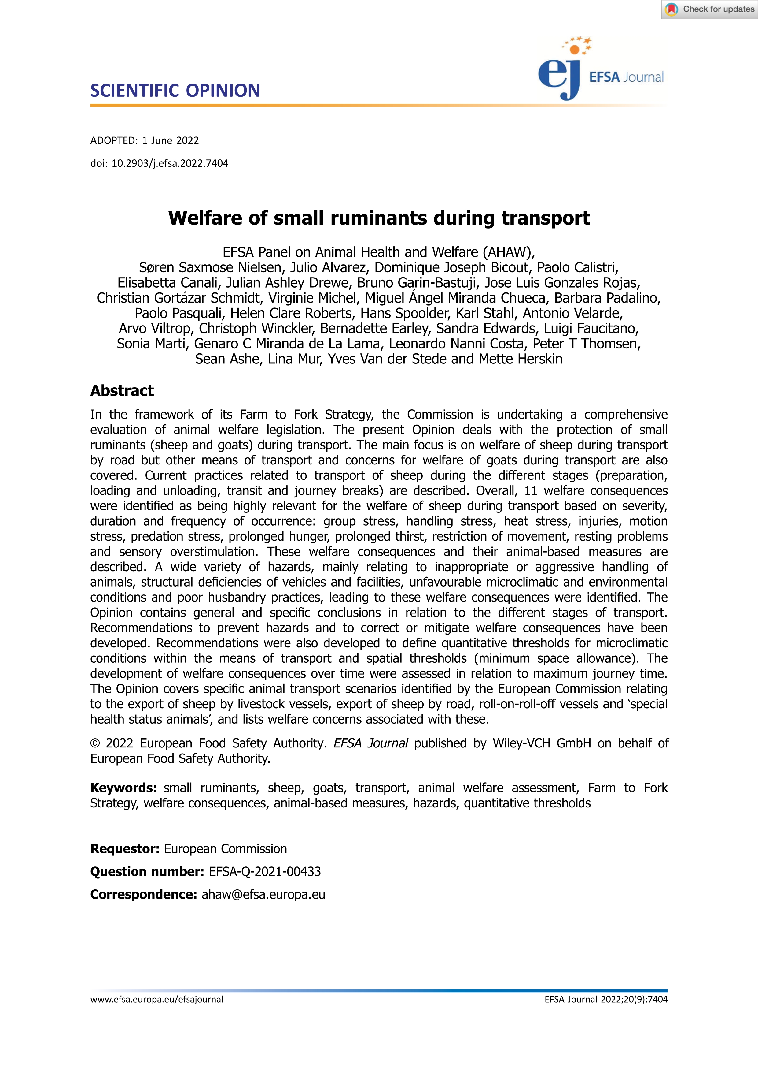 Welfare of small ruminants during transport