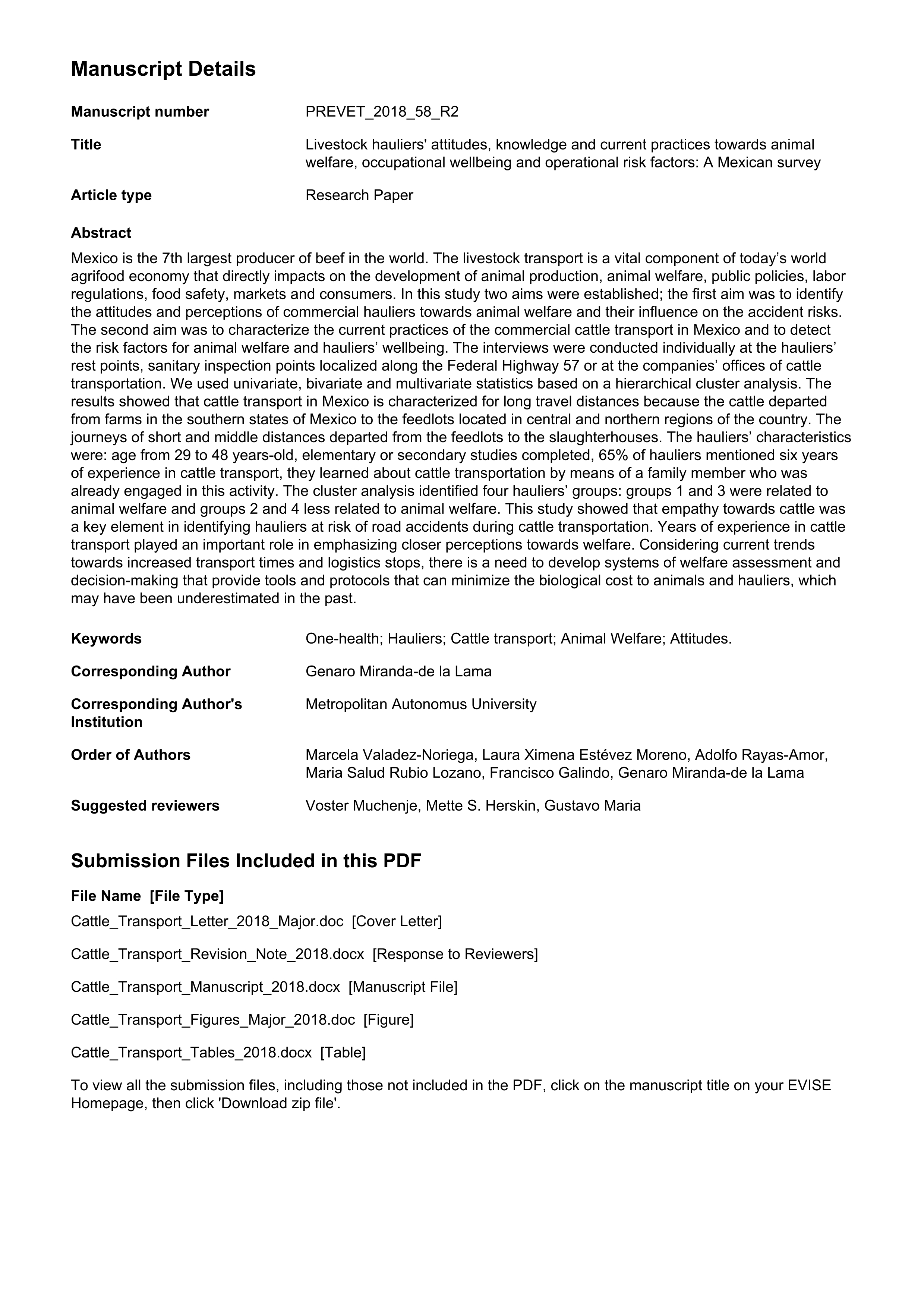 Livestock hauliers’ attitudes, knowledge and current practices towards animal welfare, occupational wellbeing and transport risk factors: A Mexican survey