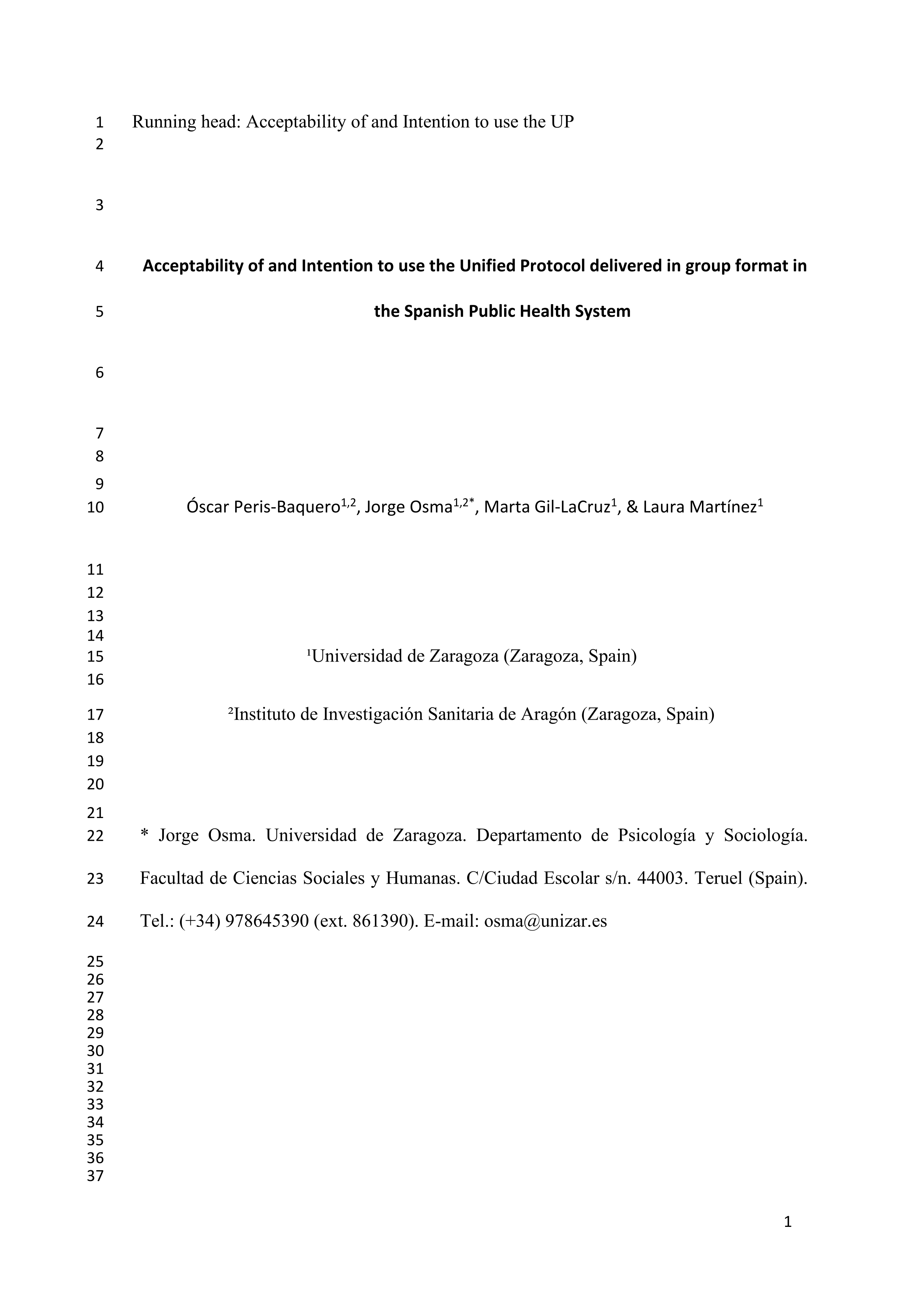 Acceptability of and intention to use the Unified Protocol delivered in group format in the Spanish Public Health System