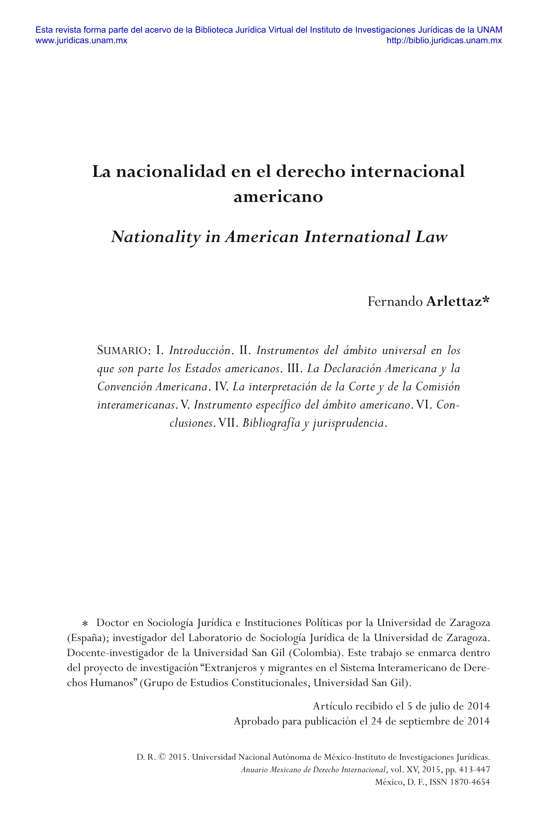 La nacionalidad en el derecho internacional americano