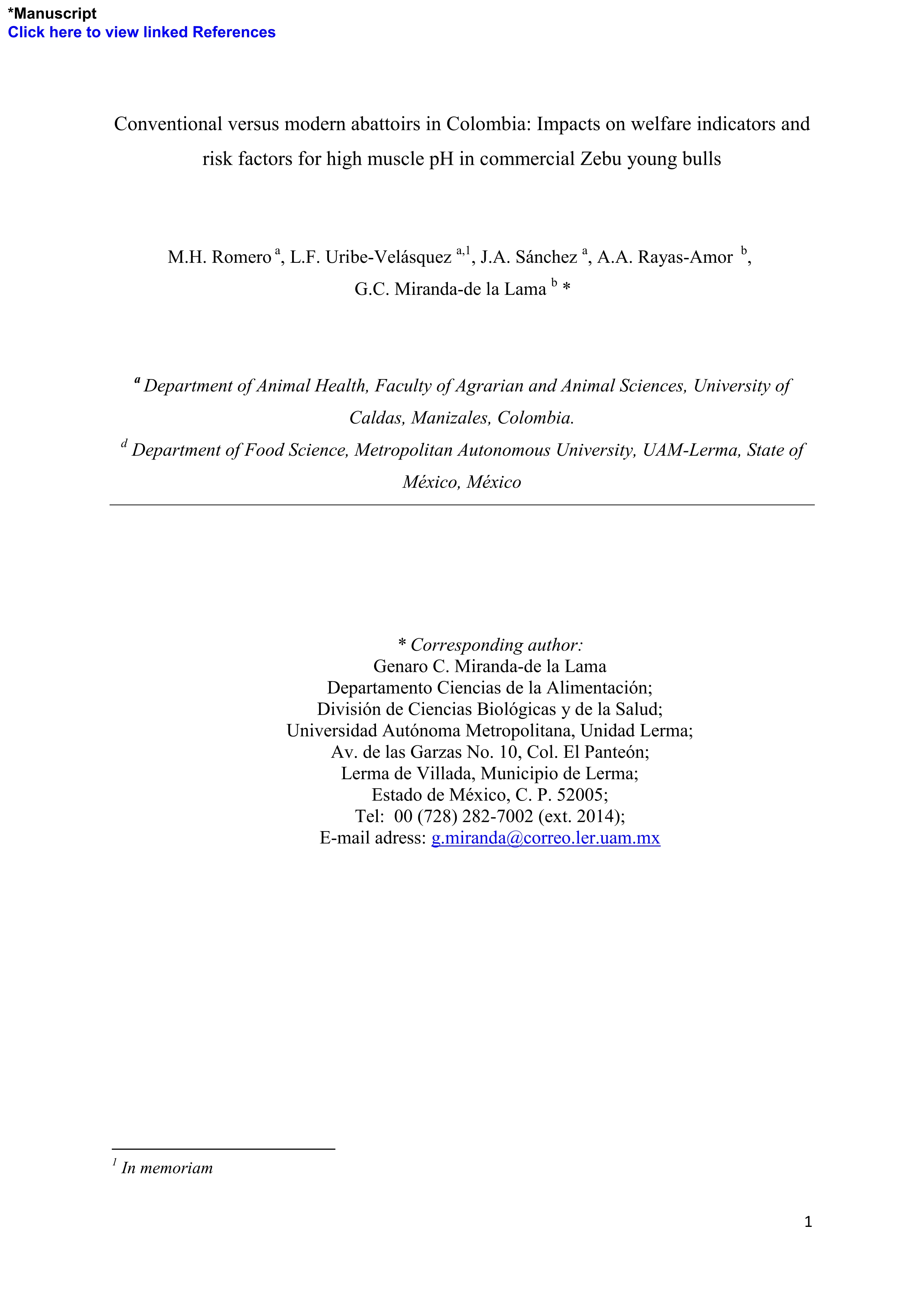 Conventional versus modern abattoirs in Colombia: impacts on welfare indicators and risk factors for high muscle pH in commercial Zebu young bulls