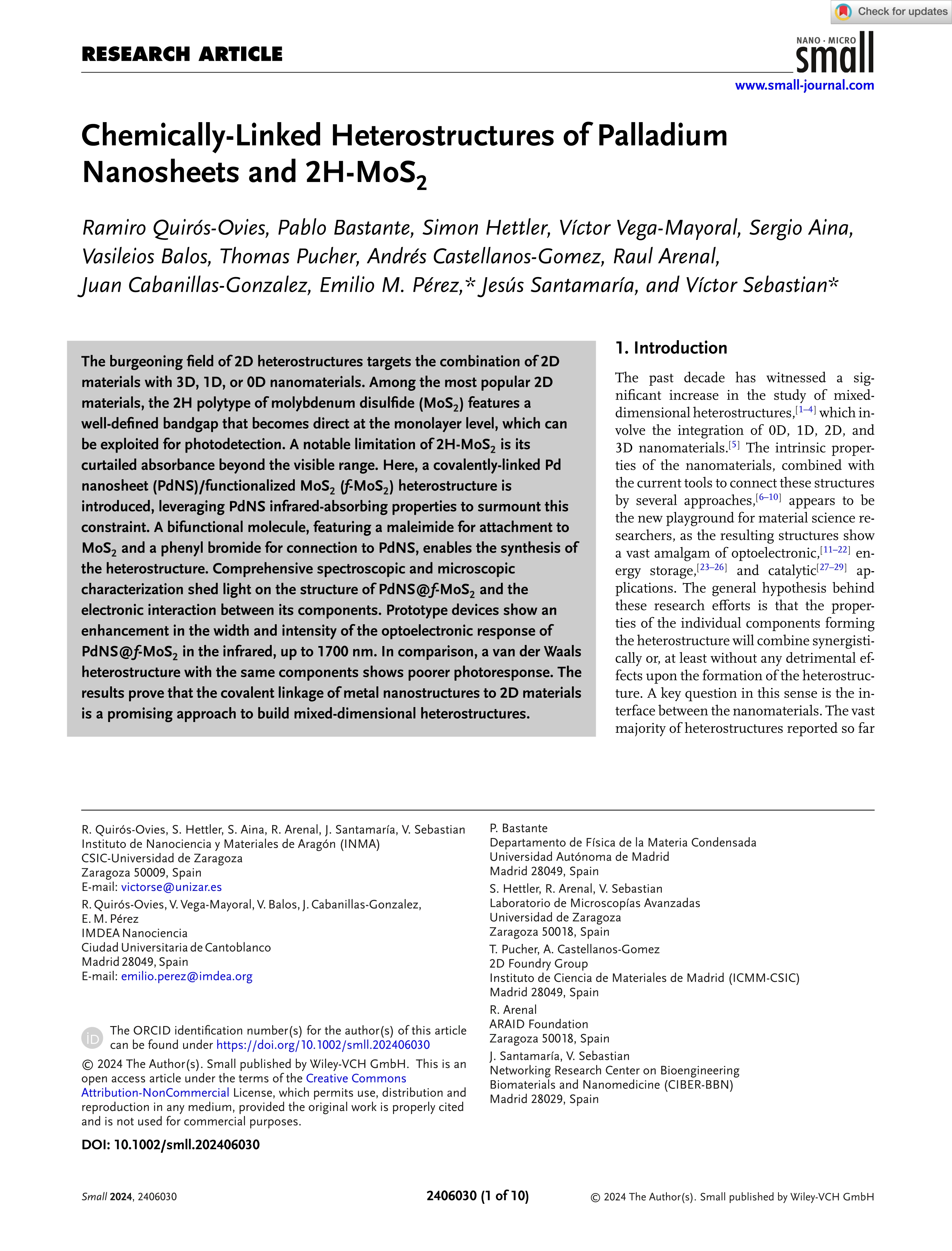 Chemically-Linked Heterostructures of Palladium Nanosheets and 2H-MoS<sub>2</sub>