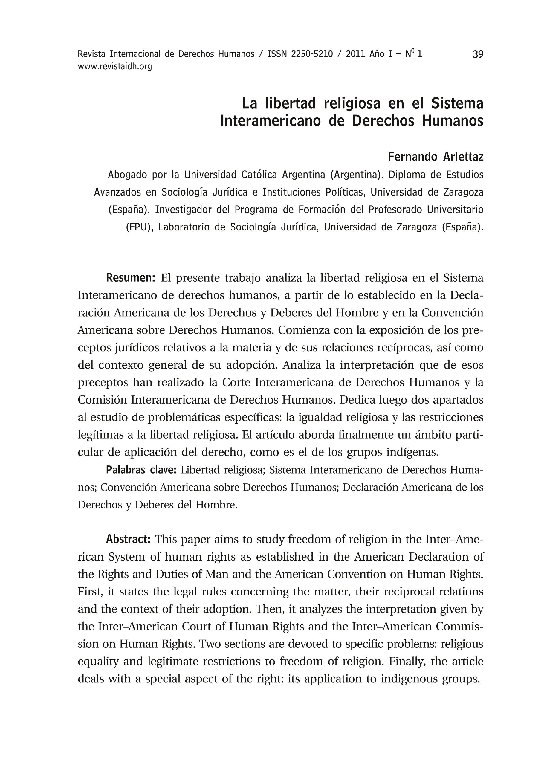 La libertad religiosa en el sistema interamericano de Derechos Humanos